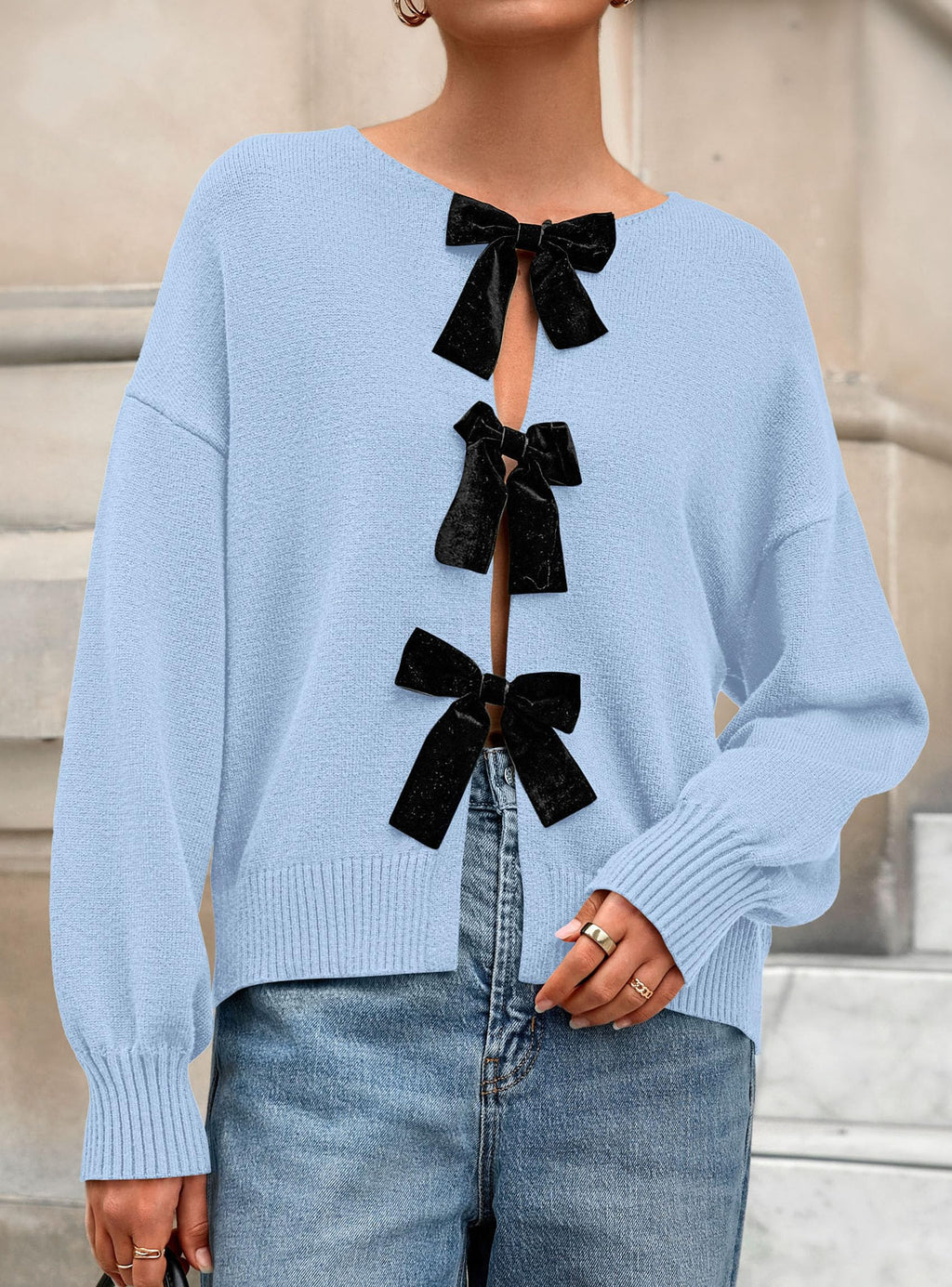 PRETTYGARDEN Cardigan Sweaters for Women Fall Fashion Bow Tie Front Long Sleeve Knit Sweater Tops Cute Winter Clothes