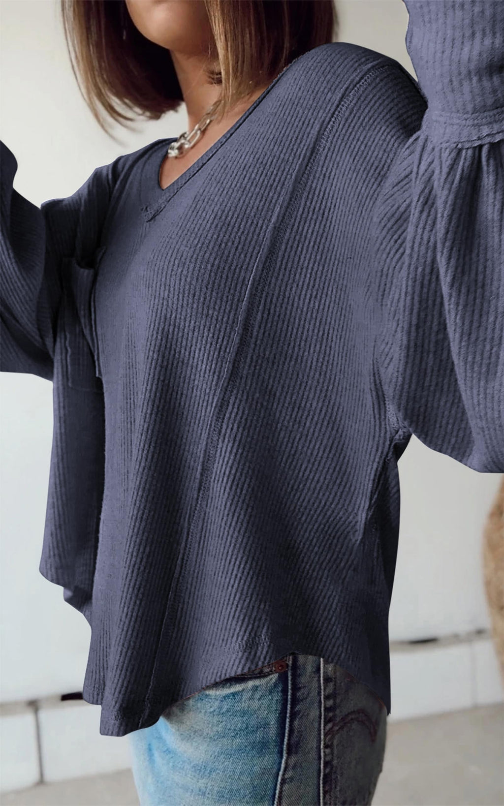 FreshPretty Womens Fall Fashion Long Sleeve Shirts Casual V Neck Ribbed Knit Blouses Pullover Trendy Loose Fit Tunic Tops