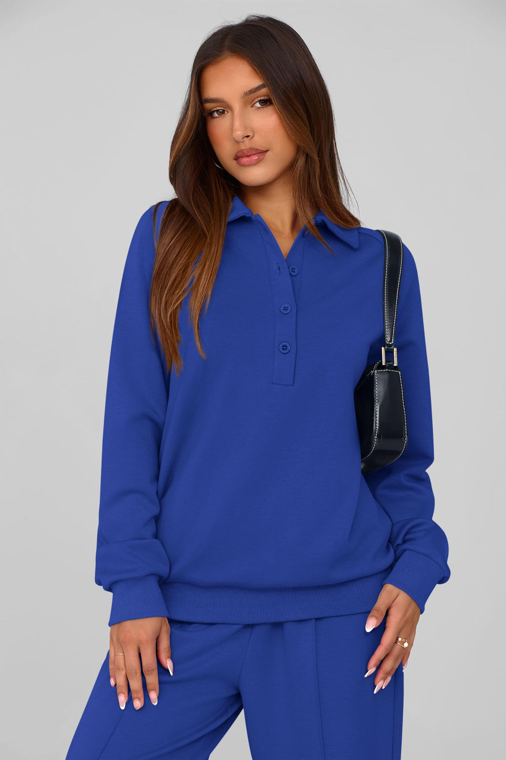 PRETTYGARDEN Women Fall 2 Piece Outfits Sweatsuits Lounge Sets Quarter Button Long Sleeve Sweatshirt, Wide Leg Sweat Pants, Casual 2 Piece Sets Tracksuit, Airport Travel Outfits for Women