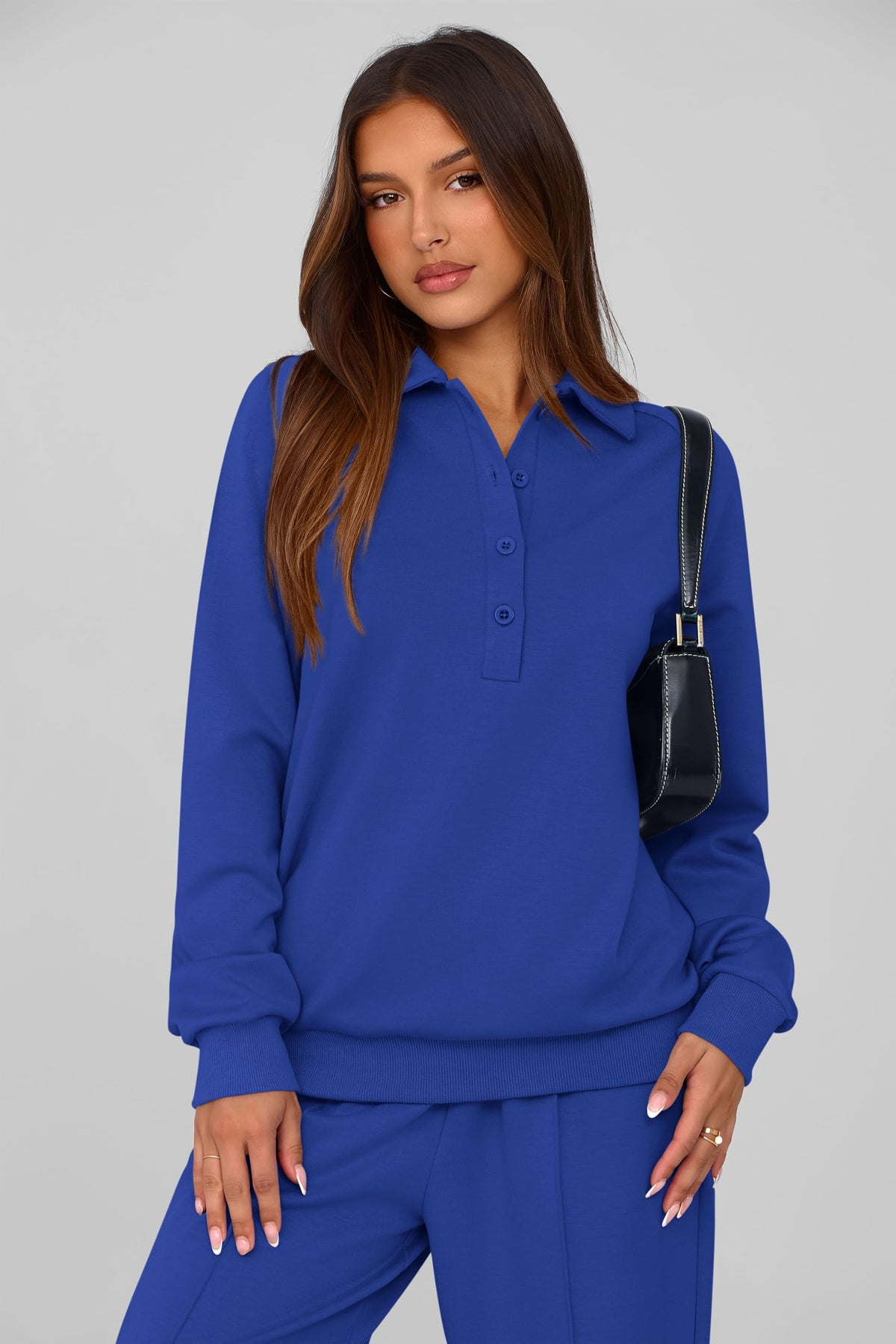 PRETTYGARDEN Women Fall 2 Piece Outfits Sweatsuits Lounge Sets Quarter Button Long Sleeve Sweatshirt, Wide Leg Sweat Pants, Casual 2 Piece Sets Tracksuit, Airport Travel Outfits for Women