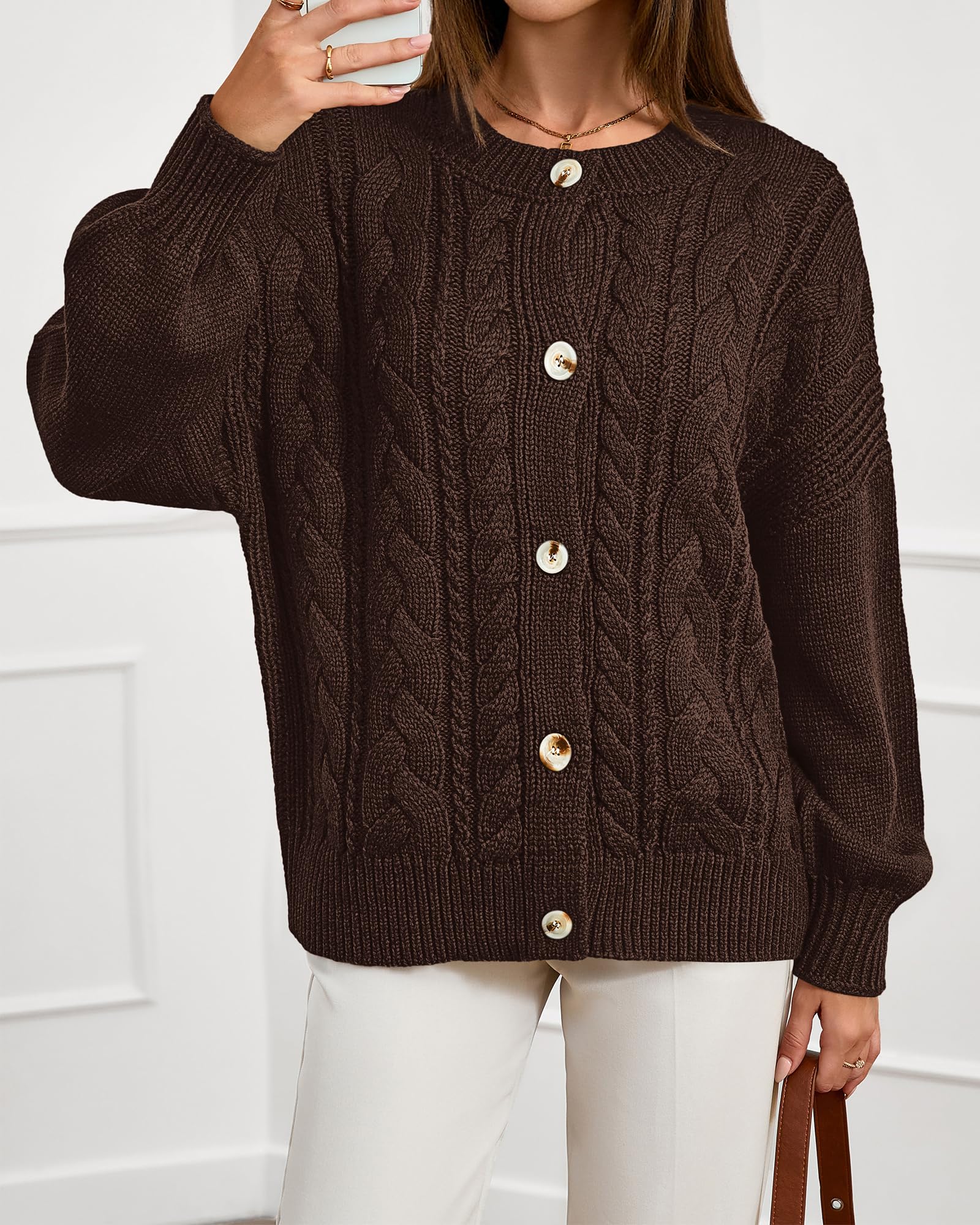 FreshPretty Chunky Cardigan Sweaters for Women Fall Fashion Button Long Sleeve Loose Cable Knit Winter Coats Outerwear