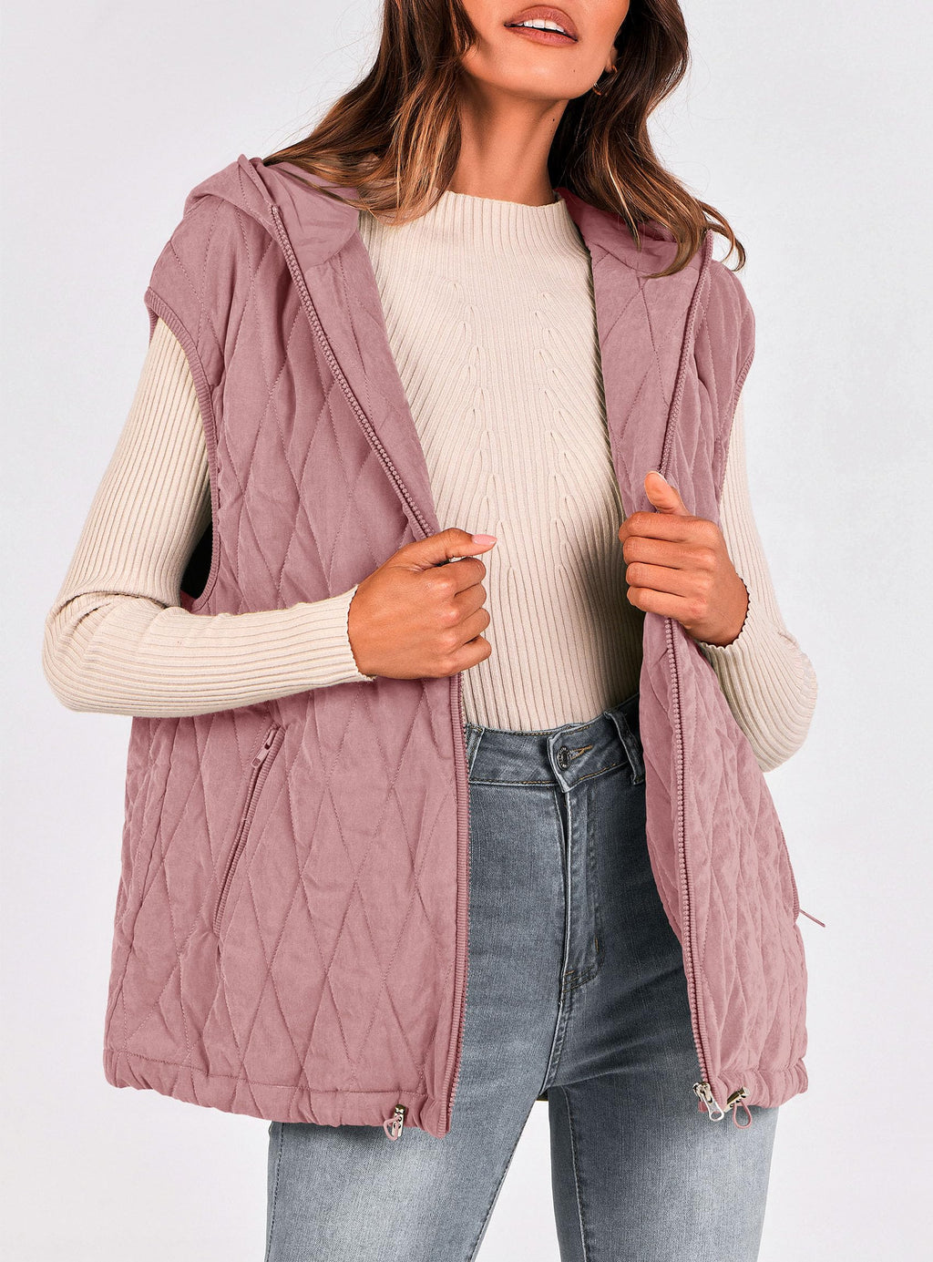 PRETTYGARDEN Women's Fall Spring Vest Casual Sleeveless Hooded Zip Up Jacket Trendy Winter Coat Outerwear