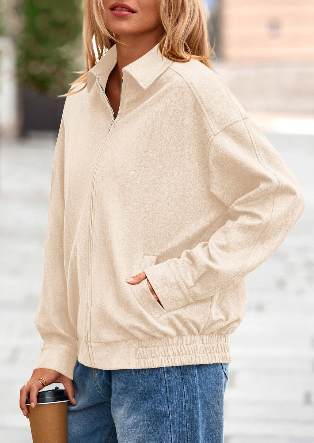 PRETTYGARDEN Faux Suede Bomber Jacket Women Fall Fashion Casual Zip Up Oversized Trendy Winter Clothing Outerwear Coats
