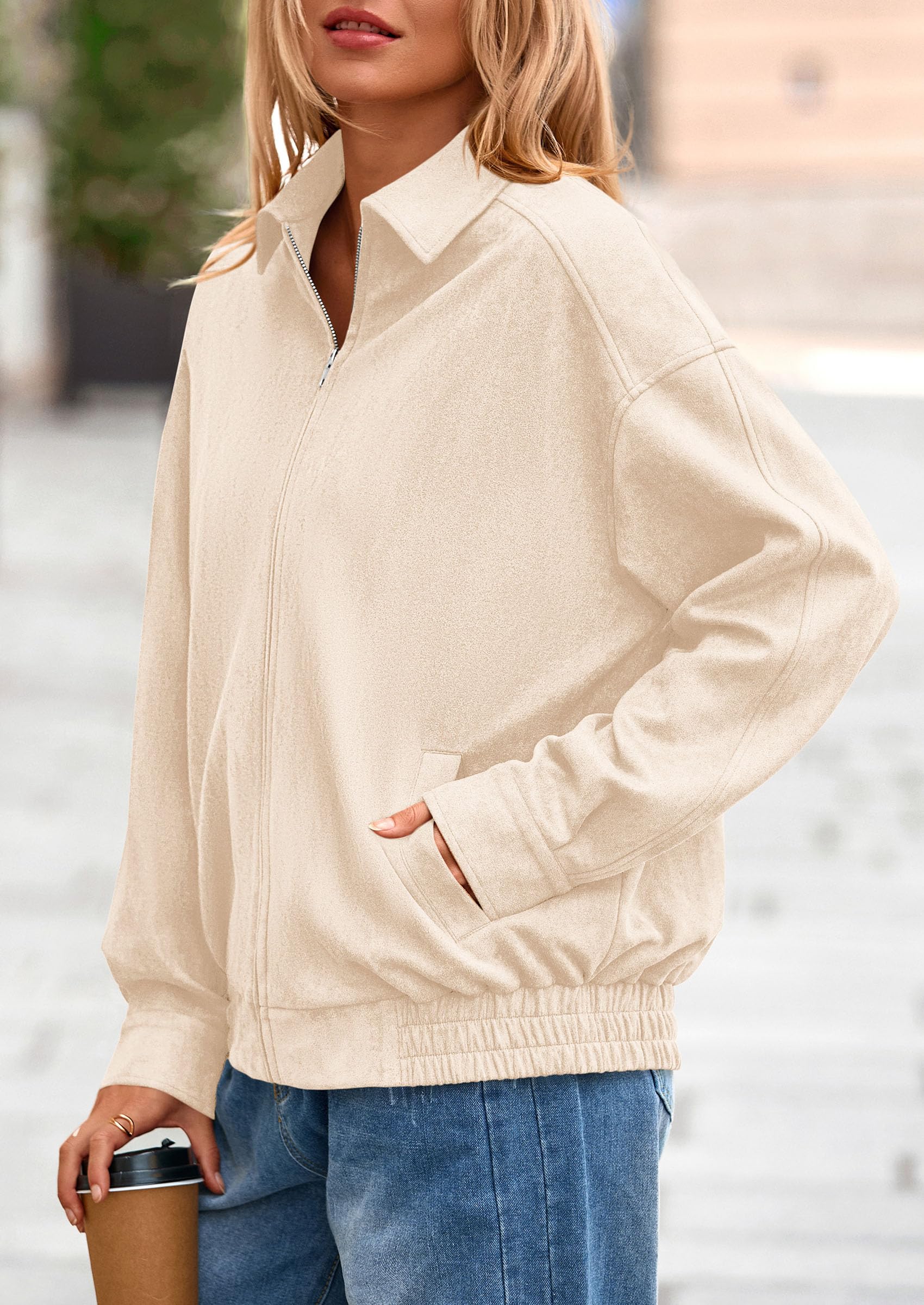 PRETTYGARDEN Faux Suede Bomber Jacket Women Fall Fashion Casual Zip Up Oversized Trendy Winter Clothing Outerwear Coats