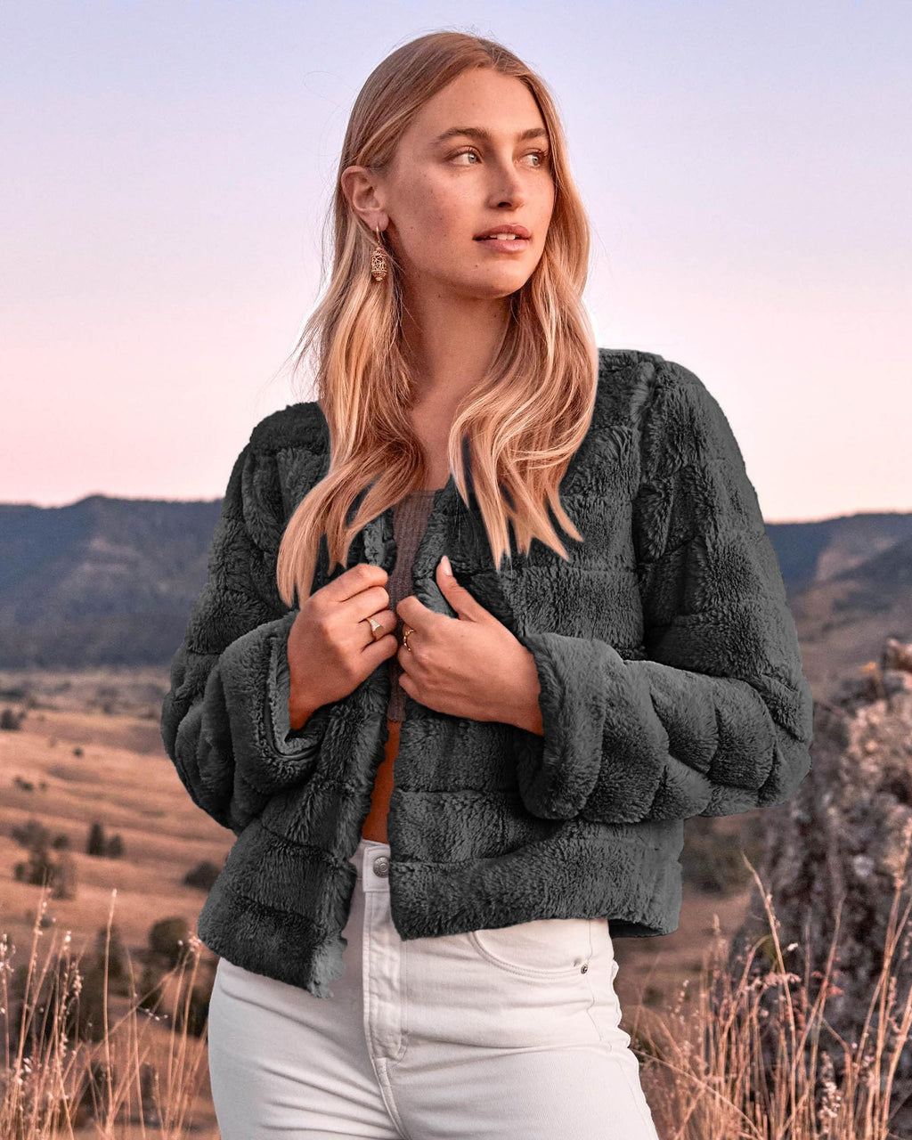 FreshPretty Winter Coats For Women Faux Fur Jacket Soft Long Sleeve Fluffy Open Front Outerwear Fall Outfits