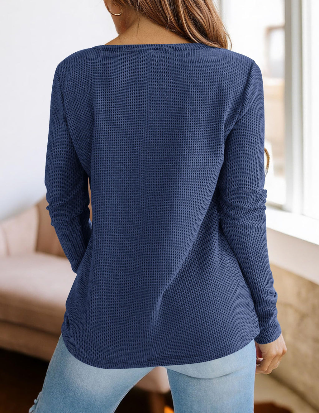 PRETTYGARDEN Long Sleeve Shirts for Women Fall V Neck Waffle Basic Tee Dressy Casual Winter Blouses Knit Tunic Tops