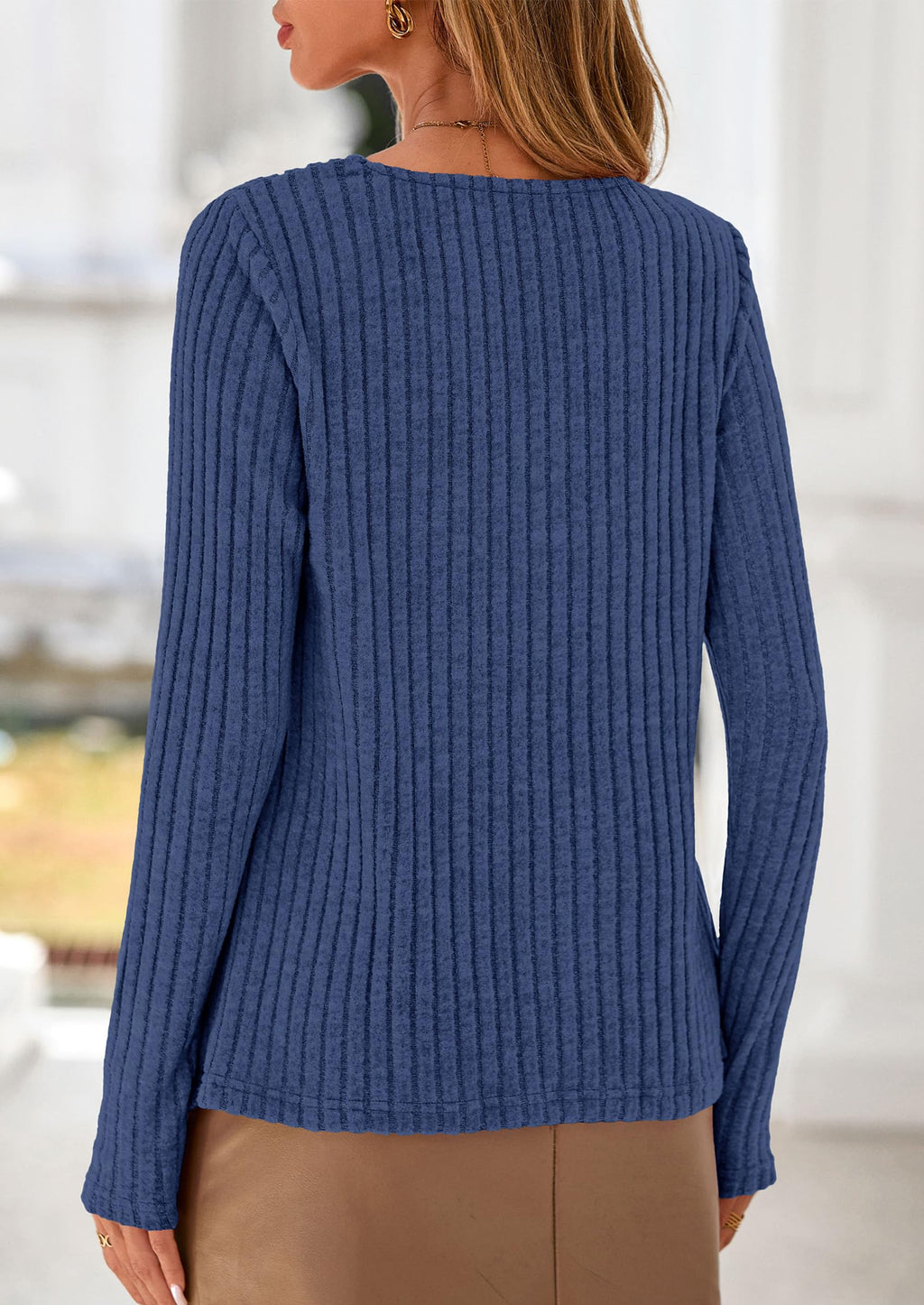 PRETTYGARDEN Women's Long Sleeve Shirts Fall Fashion Clothes Casual Ribbed V Neck Loose Tunic Tops Lightweight Sweaters