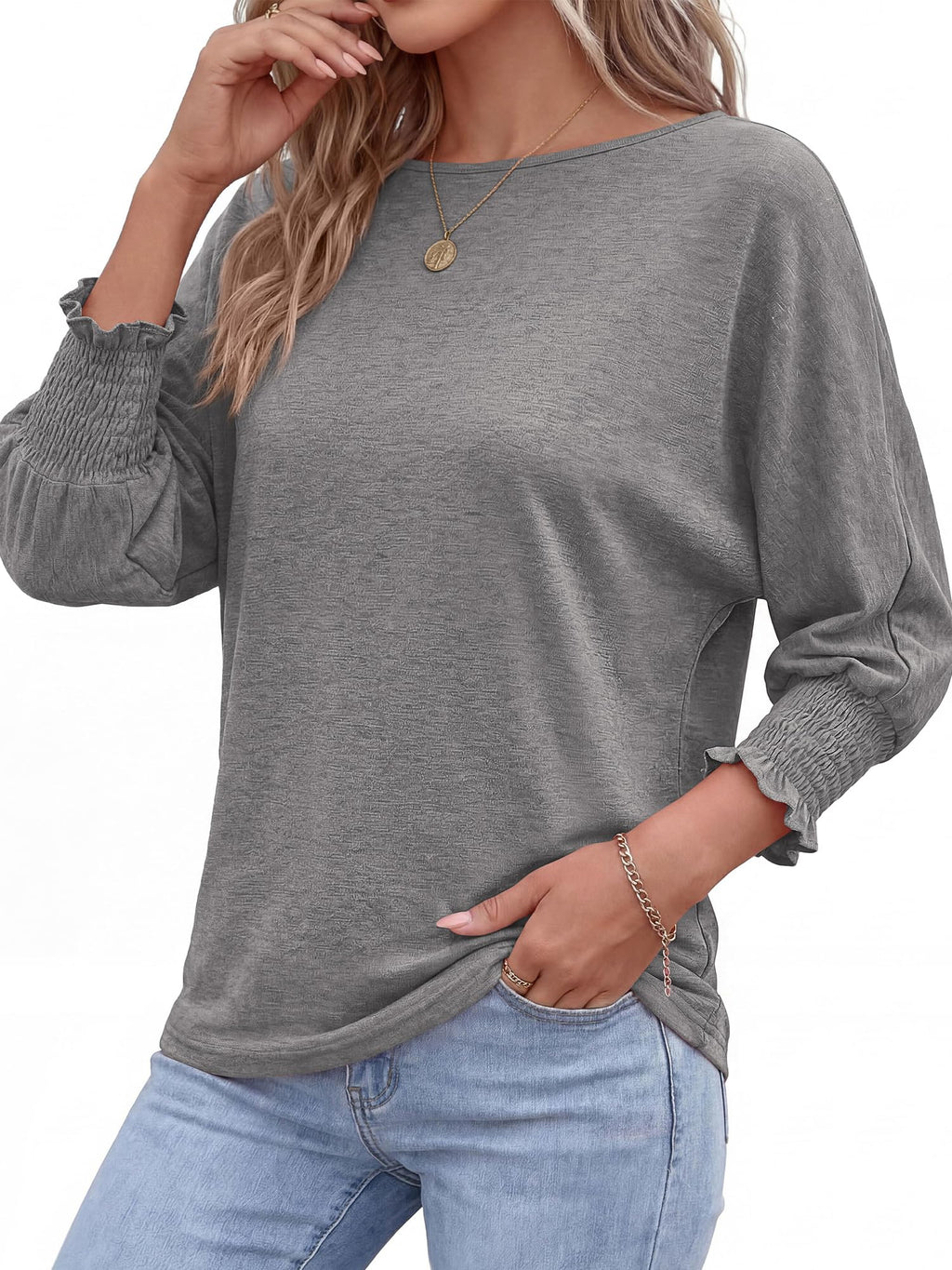 BTFBM Womens Tops Dressy Casual Summer T Shirts Crewneck 3/4 Sleeve Beach Vacation Loose Tunic Spring Work Blouse