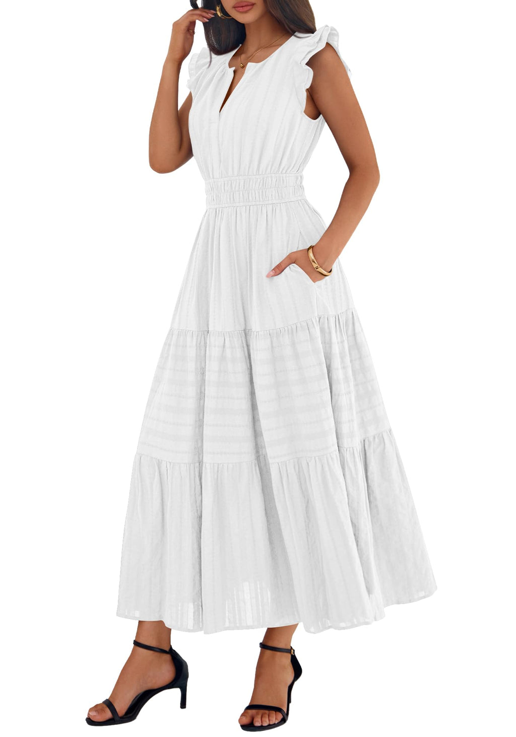 BTFBM Womens Summer Maxi Dress  Spring Boho Vacation Ruffle Flutter Short Sleeve A Line Tiered Flowy Dresses Pockets