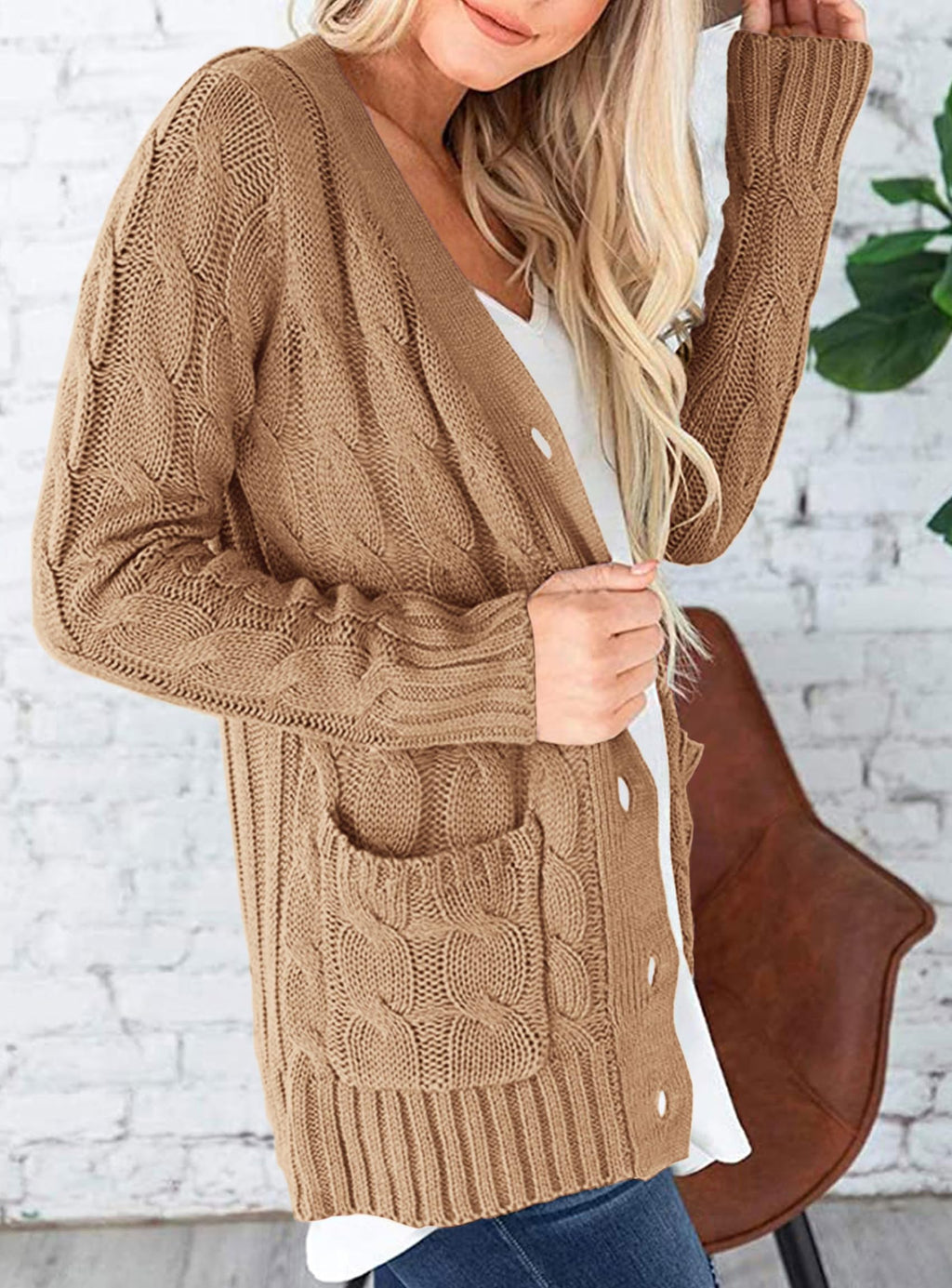 PRETTYGARDEN Women's Open Front Cardigan Sweaters Fall Fashion Button Down Cable Knit Chunky Winter Clothing Outerwear Coats