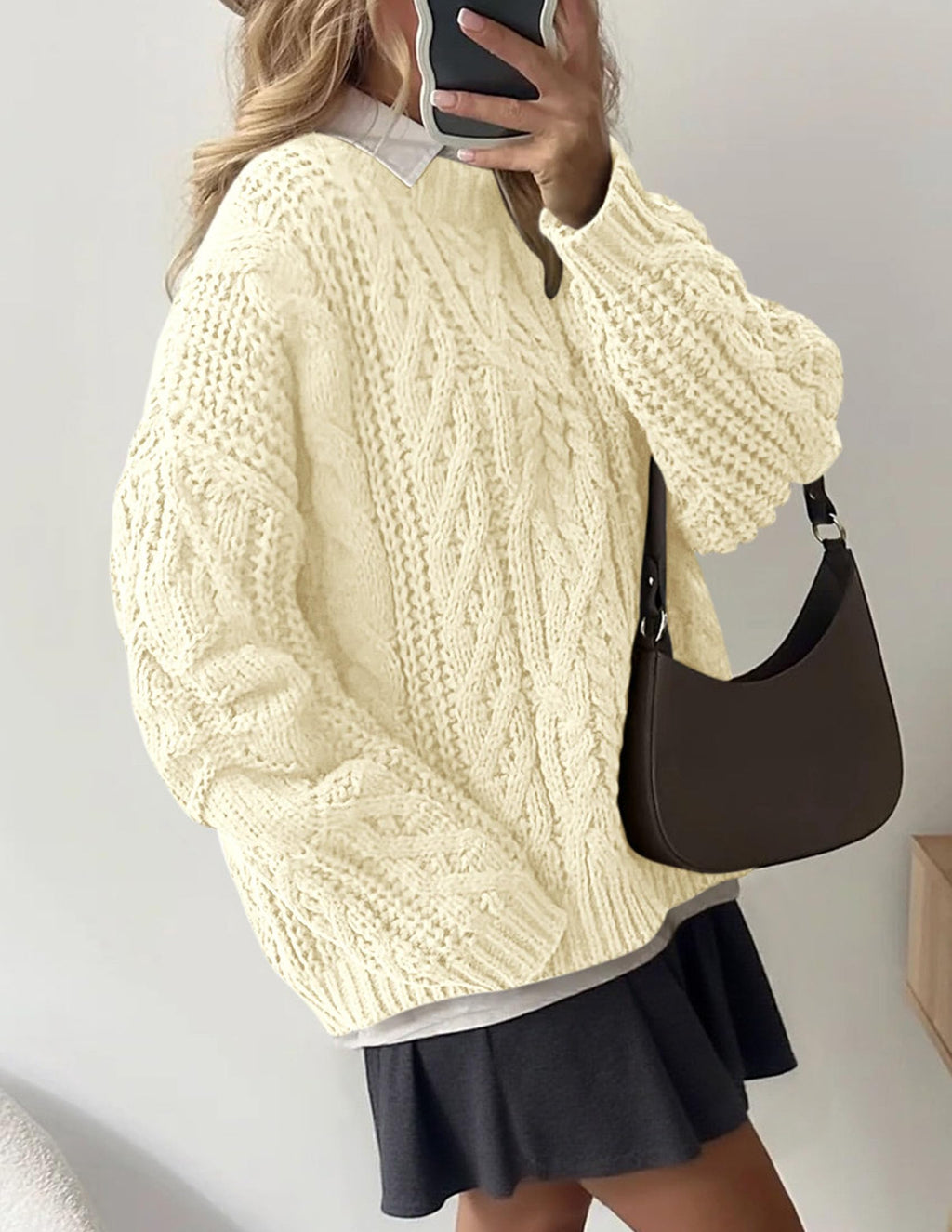 PRETTYGARDEN Women's Oversized Fall Sweaters Casual Long Sleeve Crewneck Chunky Cable Knit Pullover Tops Winter Clothes