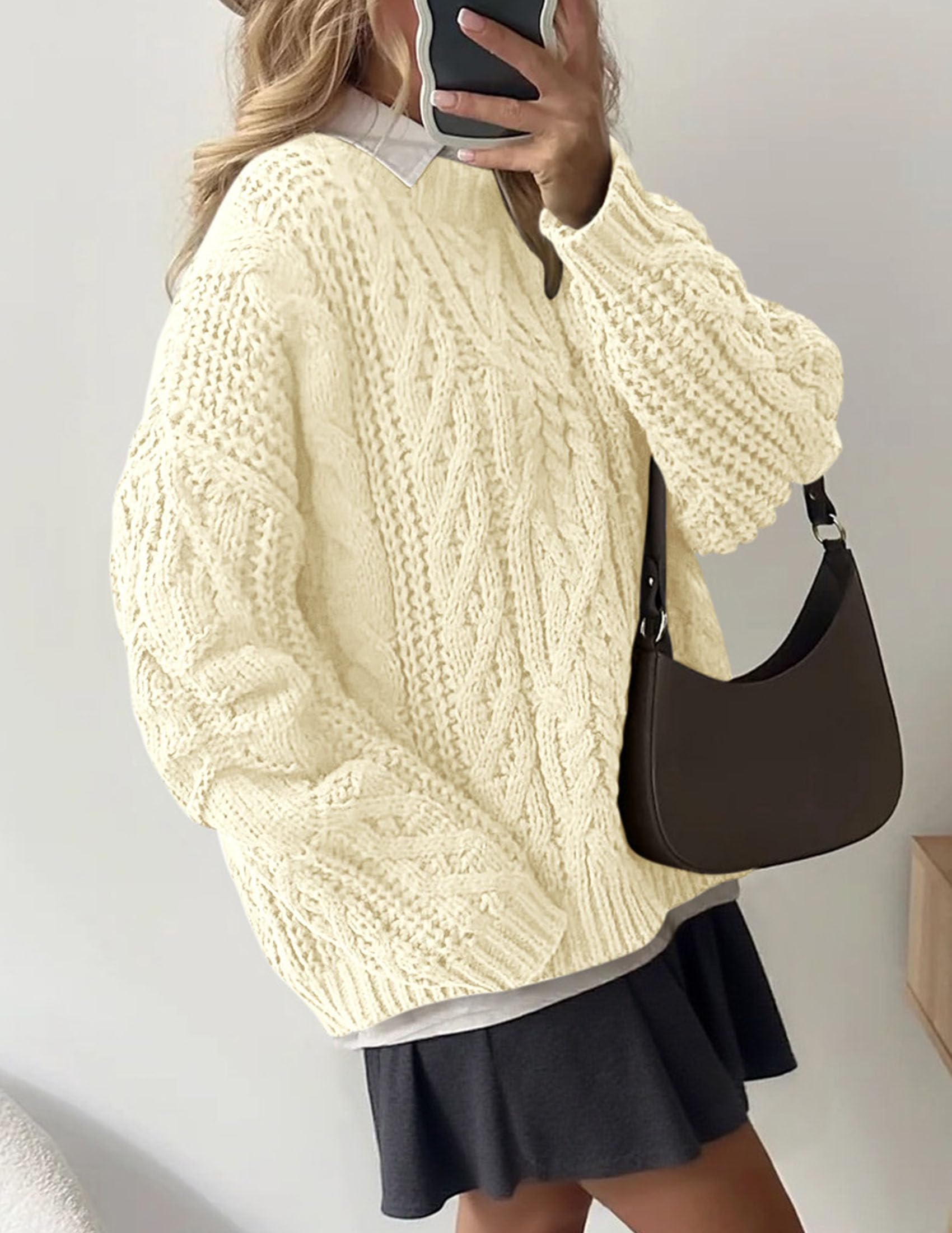 PRETTYGARDEN Women's Oversized Fall Sweaters Casual Long Sleeve Crewneck Chunky Cable Knit Pullover Tops Winter Clothes