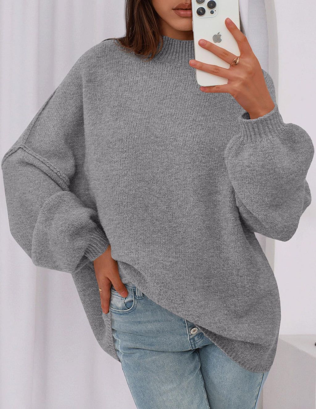 PRETTYGARDEN Women's 2026 Fall Oversized Sweaters Chunky Knit Mock Neck Long Sleeve Casual Trendy Pullover Winter Clothes