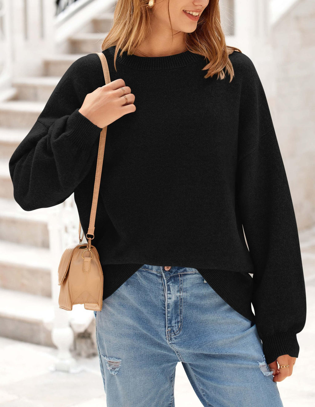 PRETTYGARDEN Women's Fall Sweaters Casual Crew Neck Long Sleeve Pullover Tops Ribbed Knit Loose Fit Winter Clothes