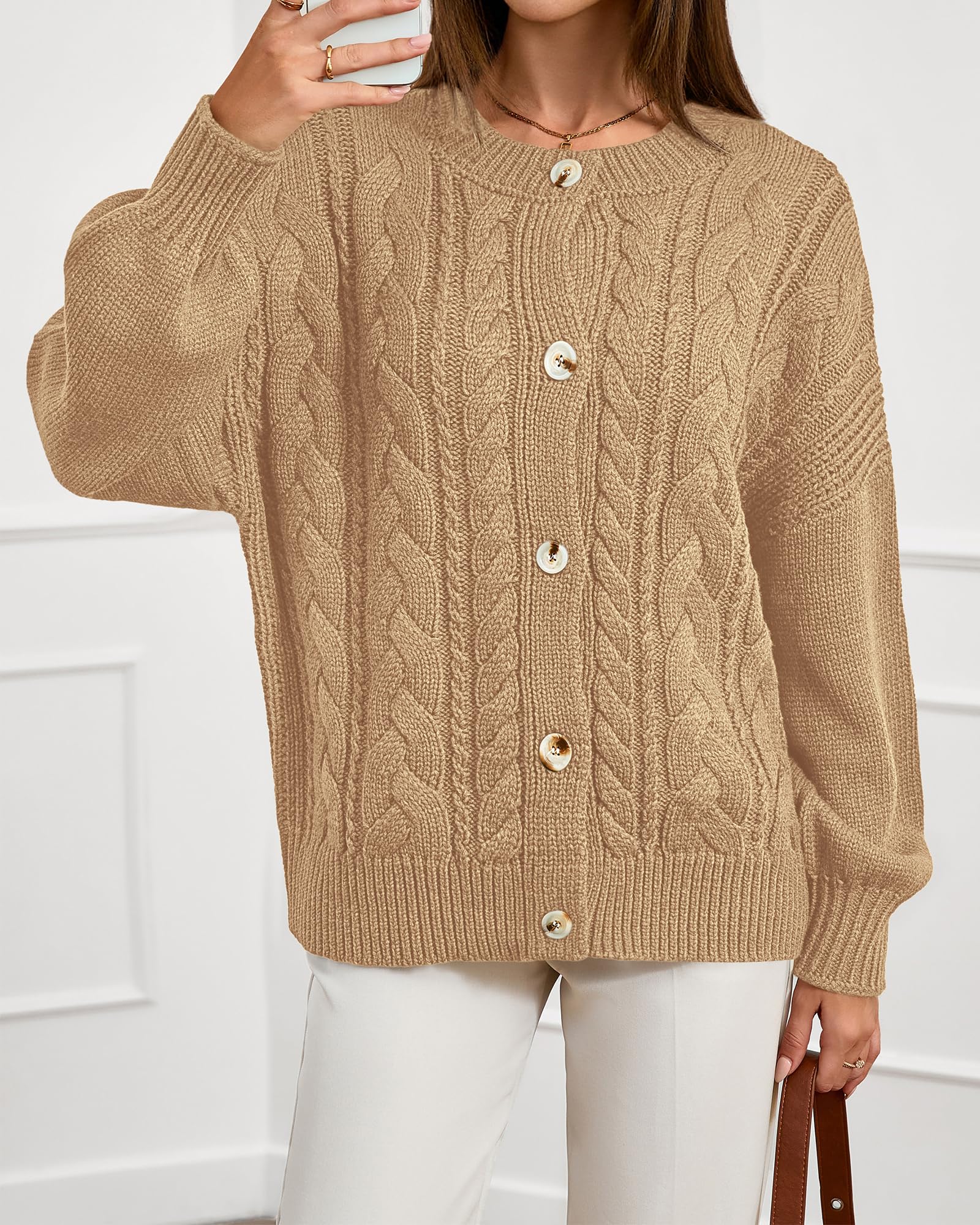 FreshPretty Chunky Cardigan Sweaters for Women Fall Fashion Button Long Sleeve Loose Cable Knit Winter Coats Outerwear