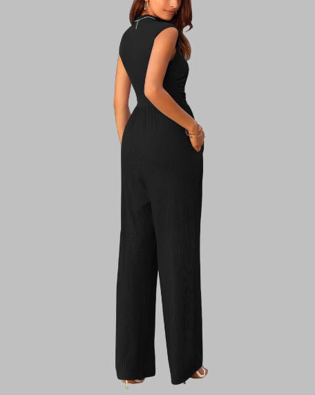 FreshPretty Womens Jumpsuit Dressy Casual Summer Outfits One Piece Cap Sleeve Mock Neck Wide Leg Pants Rompers with Pockets