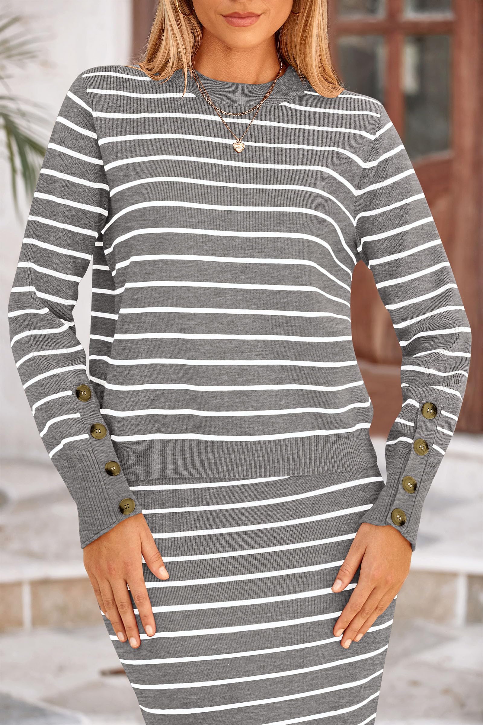 PRETTYGARDEN 2 Piece Skirts Sets For Women Fall Fashion Striped Sweater Dress Knit Lounge Travel Outfits Winter Clothing