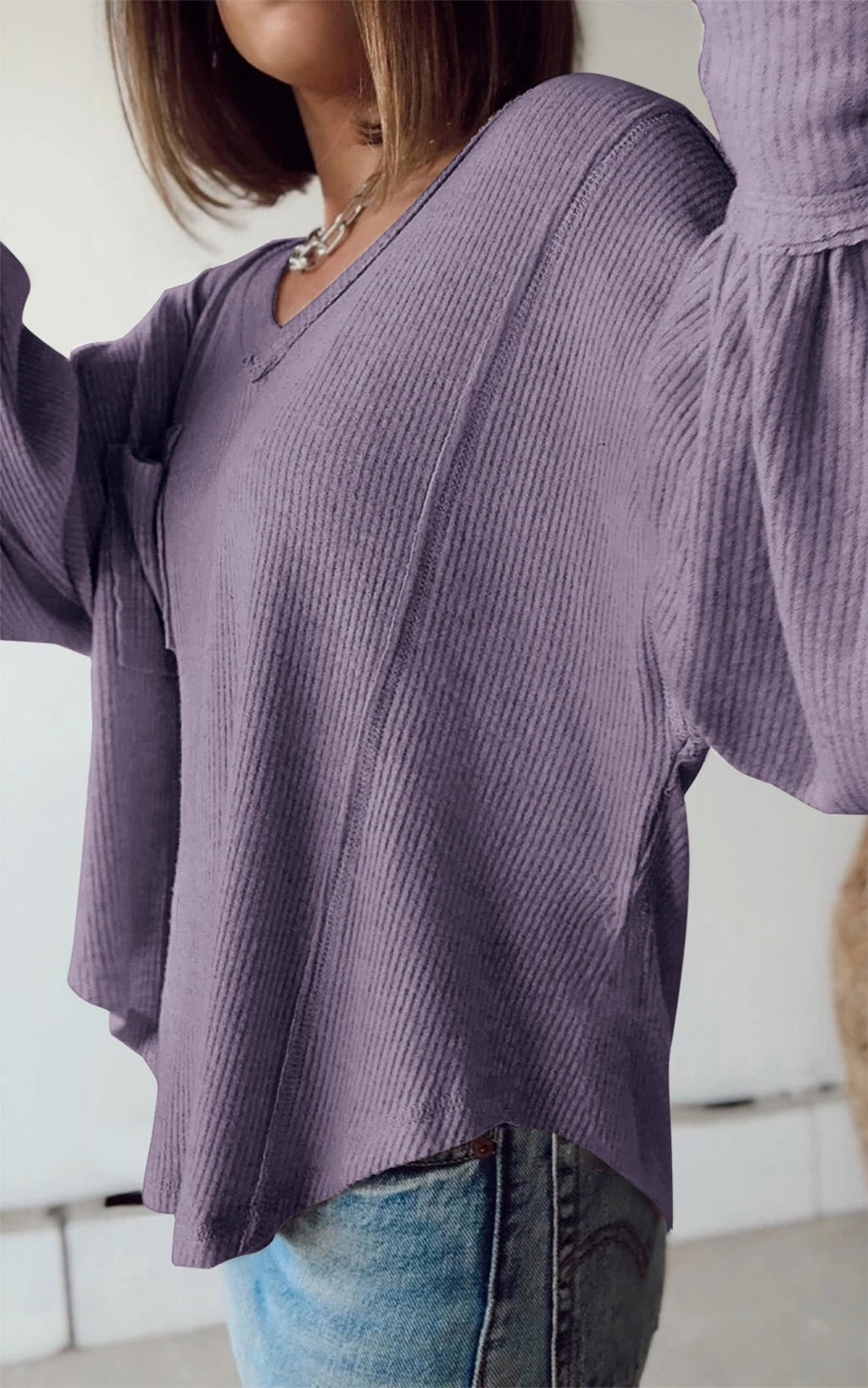 FreshPretty Womens Fall Fashion Long Sleeve Shirts Casual V Neck Ribbed Knit Blouses Pullover Trendy Loose Fit Tunic Tops