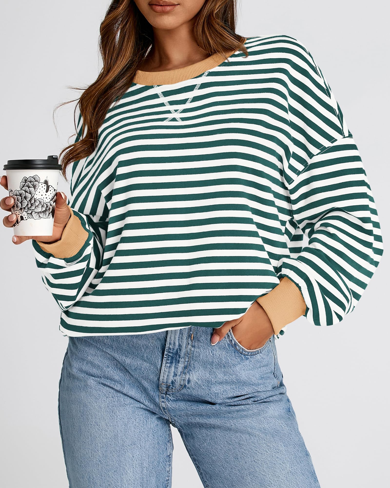 BTFBM Sweatshirt For Women Summer Crewneck Long Sleeve Oversized Striped Pullover Tops Y2K Clothes Workout Shirt