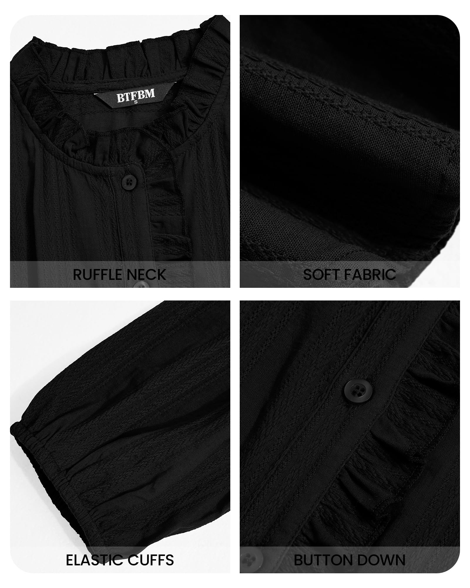 BTFBM Long Sleeve Shirts for Women Trendy Ruffle Tops Lightweight Button Down Shirt Loose Spring Blouses