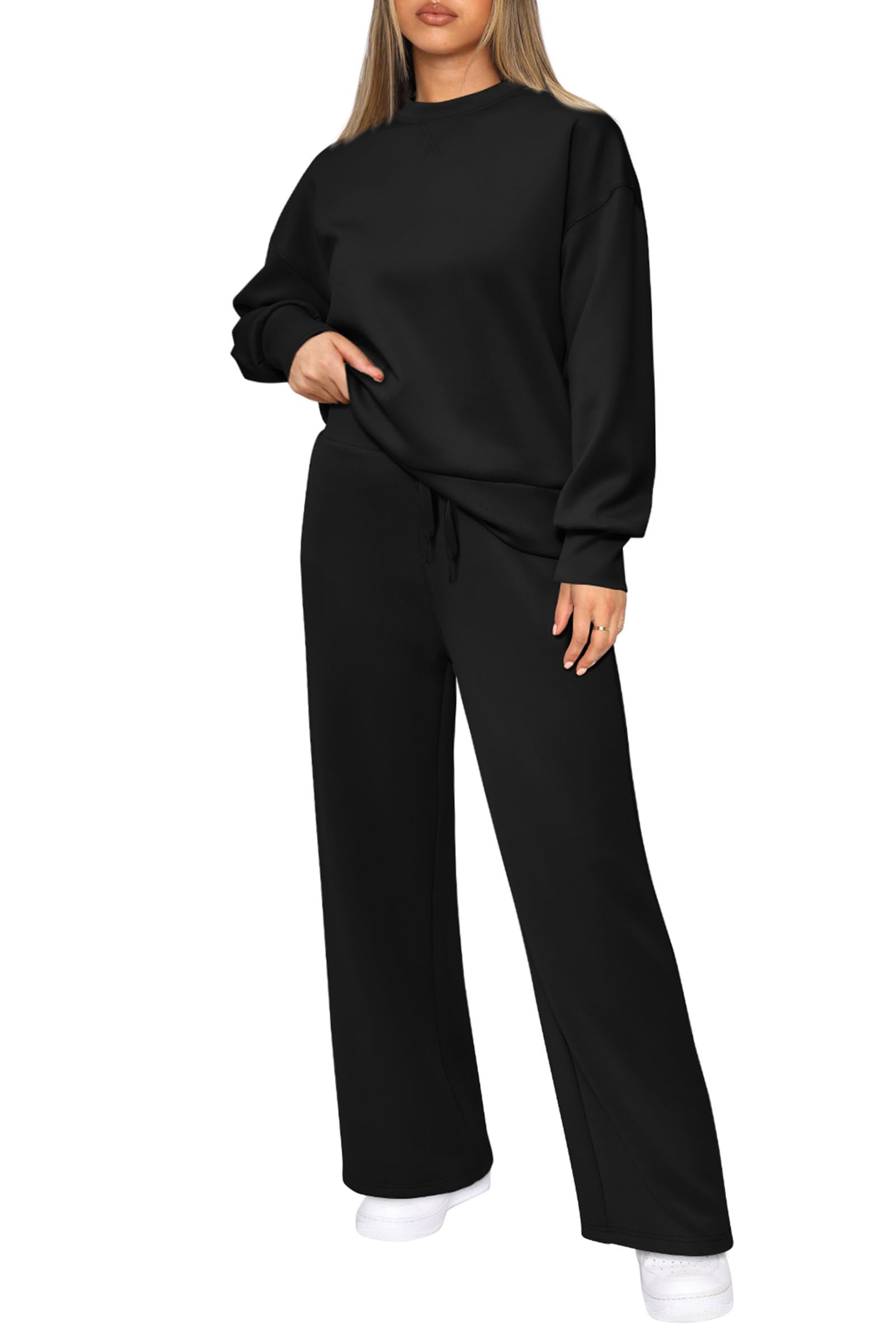 PRETTYGARDEN Womens 2 Piece Outfits Fall Long Sleeve Sweatshirt Wide Leg Pants Lounge Sets Winter Sweatsuits Tracksuit