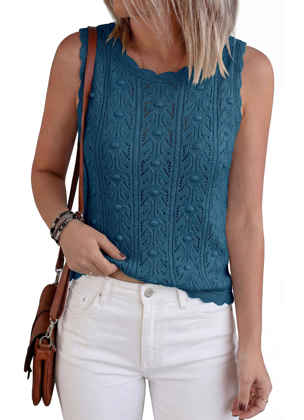 BTFBM Crochet Tops for Women Sleeveless Knit Sweater Vest Tank Top Summer Spring Cover Ups Beach Vacation Clothes