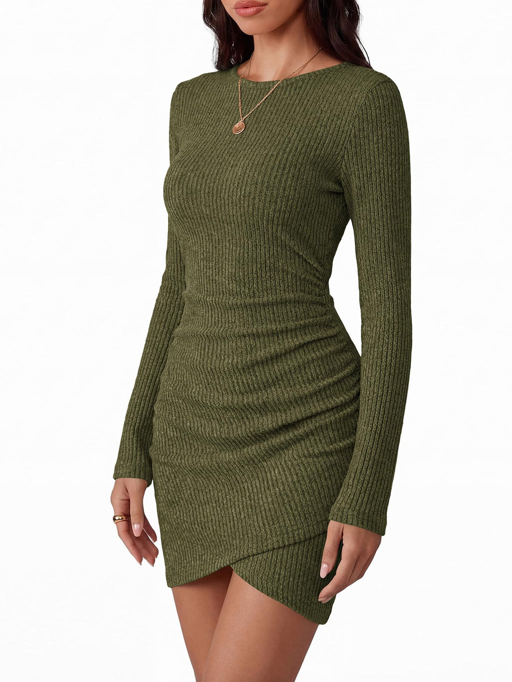 BTFBM Womens Long Sleeve Bodycon T Shirt Dress | Crew Neck,Ruched,Ribbed,Homecoming Cocktail Dresses,Fall Winter Clothing