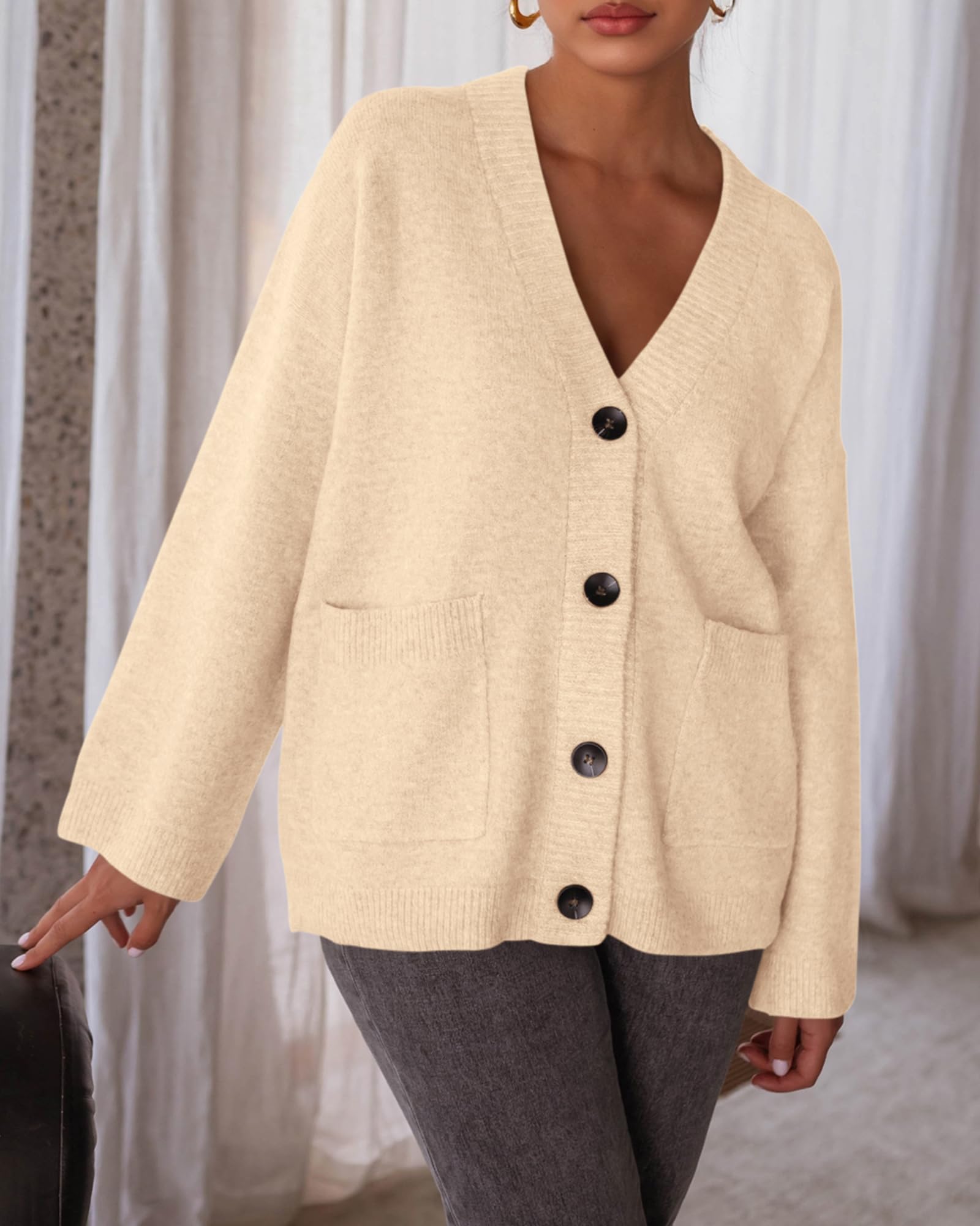 BTFBM Oversized Cardigan Sweaters for Women Trendy Fall Fashion Button Down Long Sleeve Chunky Knit Cardigans