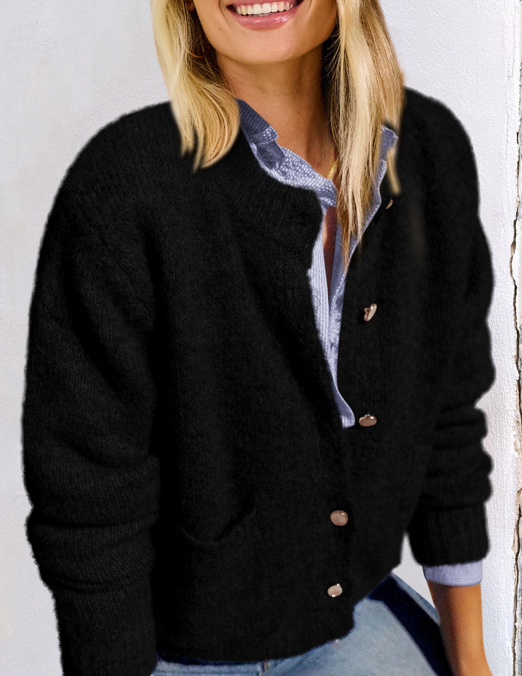 PRETTYGARDEN Women's Knit Cardigan Sweaters Casual Long Sleeve Open Front Button Up Ribbed Fall Spring Sweater Jackets