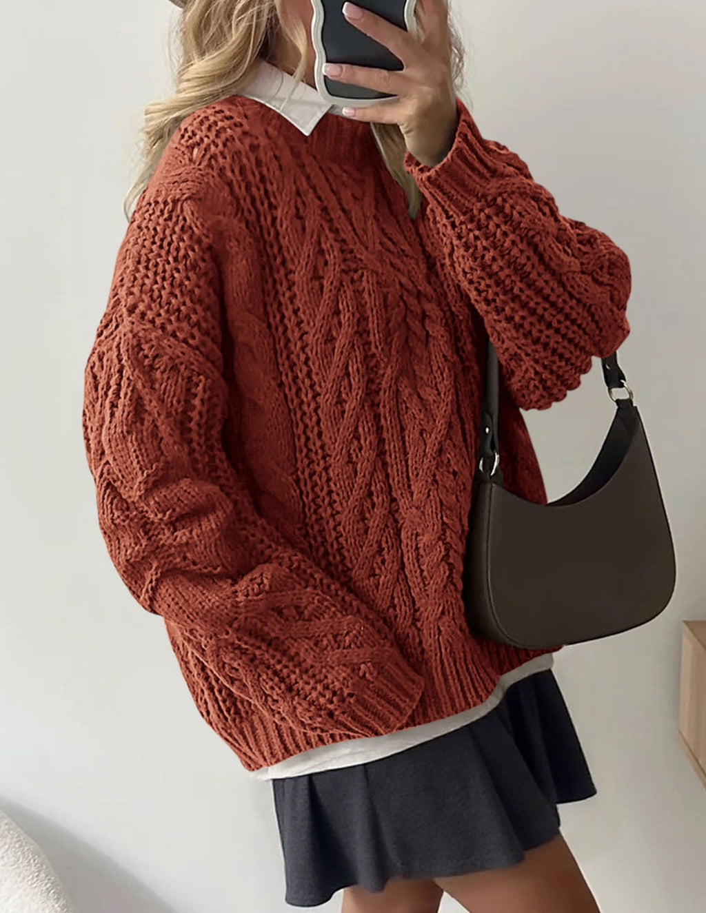 PRETTYGARDEN Women's Oversized Fall Sweaters Casual Long Sleeve Crewneck Chunky Cable Knit Pullover Tops Winter Clothes