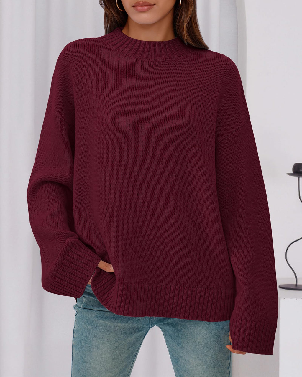 BTFBM Sweaters for Women Casual Crewneck Long Sleeve Loose Ribbed Knit Pullover Sweater Winter Clothes Fall Outfits