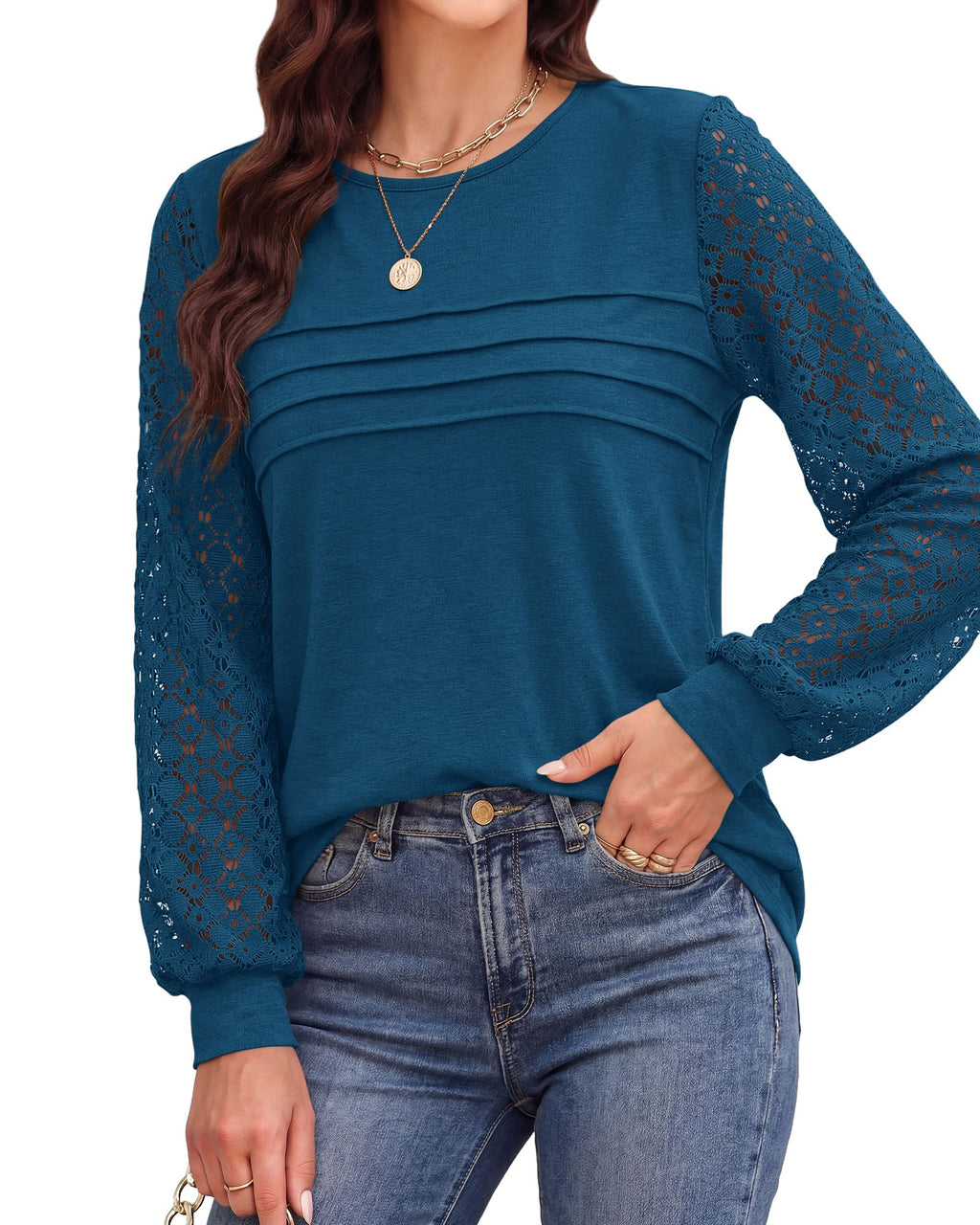 BTFBM Women's Long Sleeve Shirts Dressy Lace Fall Tops Trendy Business Casual T-Shirts Cute Work Outfits Blouses
