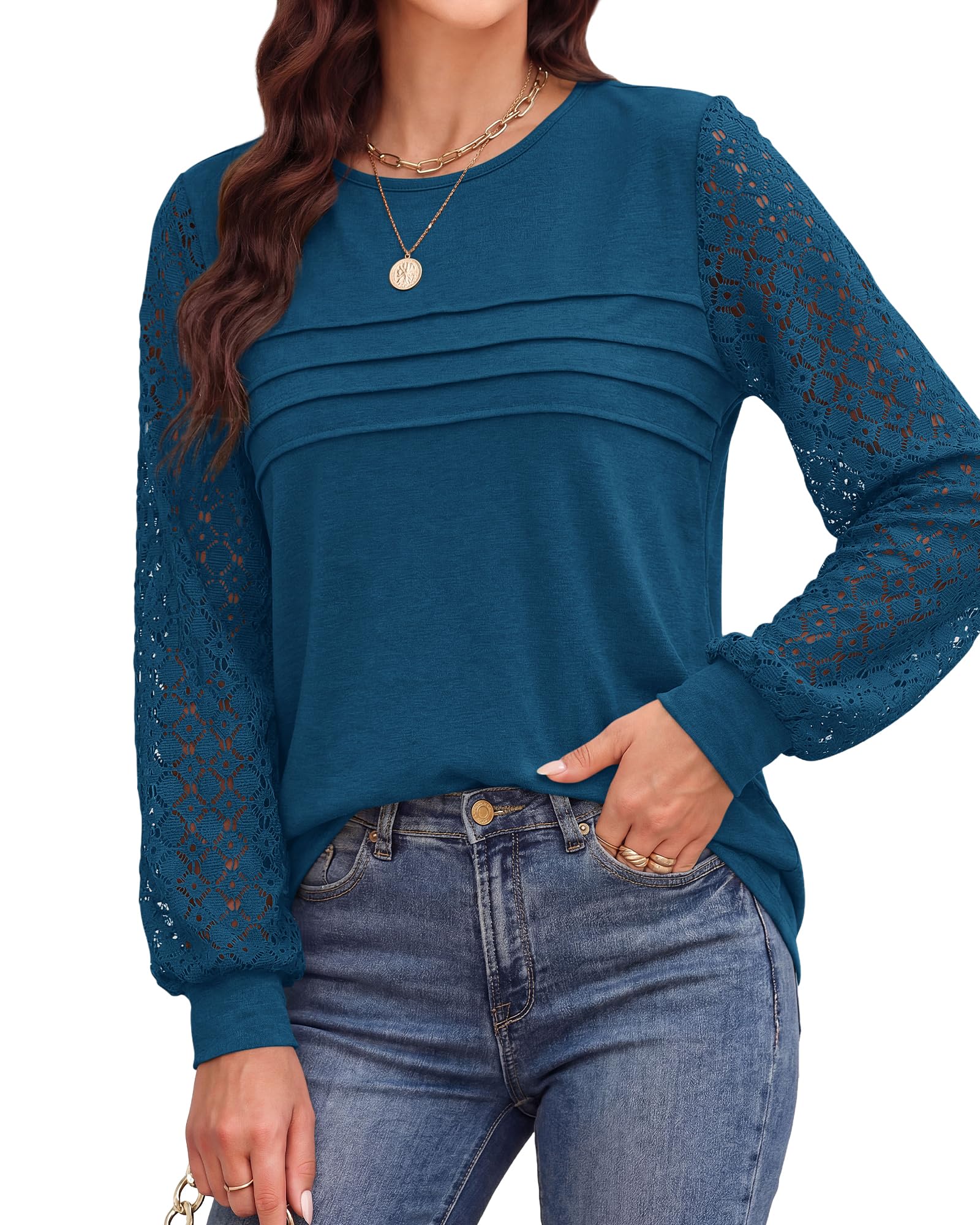 BTFBM Women's Long Sleeve Shirts Dressy Lace Fall Tops Trendy Business Casual T-Shirts Cute Work Outfits Blouses
