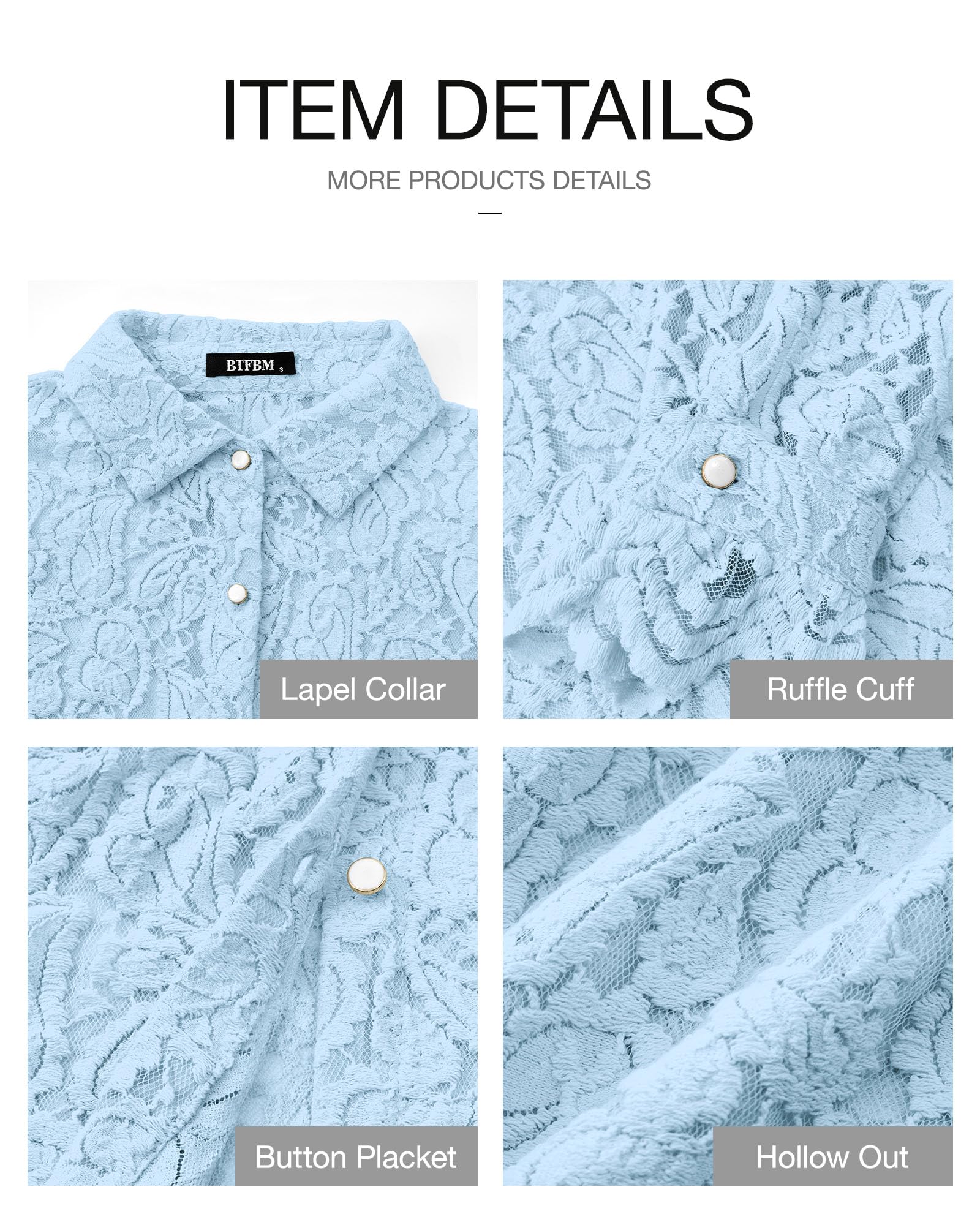 FreshPretty Long Sleeve Lace Blouses for Women Spring Dressy Casual Button Down Shirts Date Night Outfit Club Party Tops