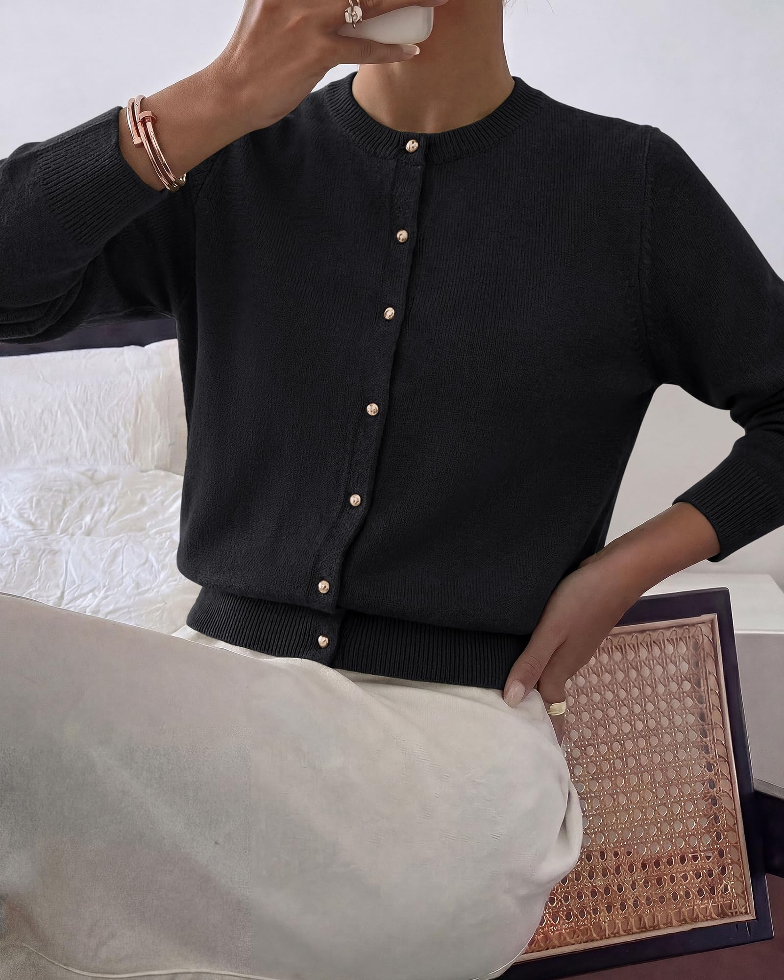 BTFBM Button Cardigan Sweaters for Women Fall Clothes Ribbed Knit Open Front Cardigan, Long Sleeve Sweater, Cozy Soft Stretchy Outerwear, Relaxed Fit, Trendy Winter Outfits