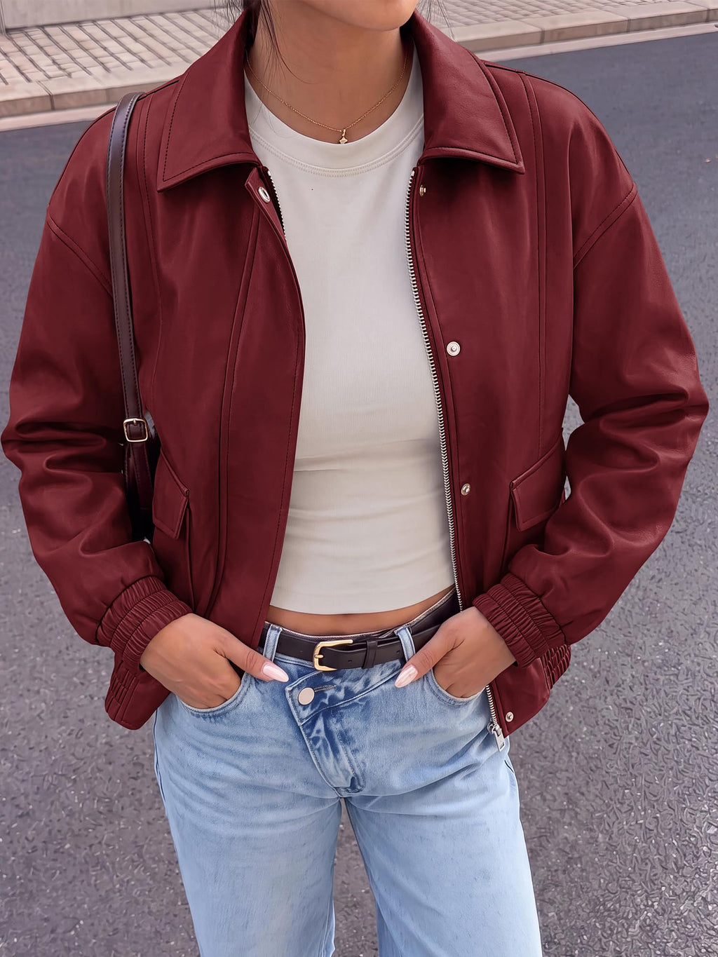 BTFBM Faux Leather Jacket Women Fall Clothes Long Sleeve, Bomber Jackets, Snaps, Pockets, Oversized, Zip Up Motorcycle Outerwear, Airport, Going Out Outfits, Winter Coat