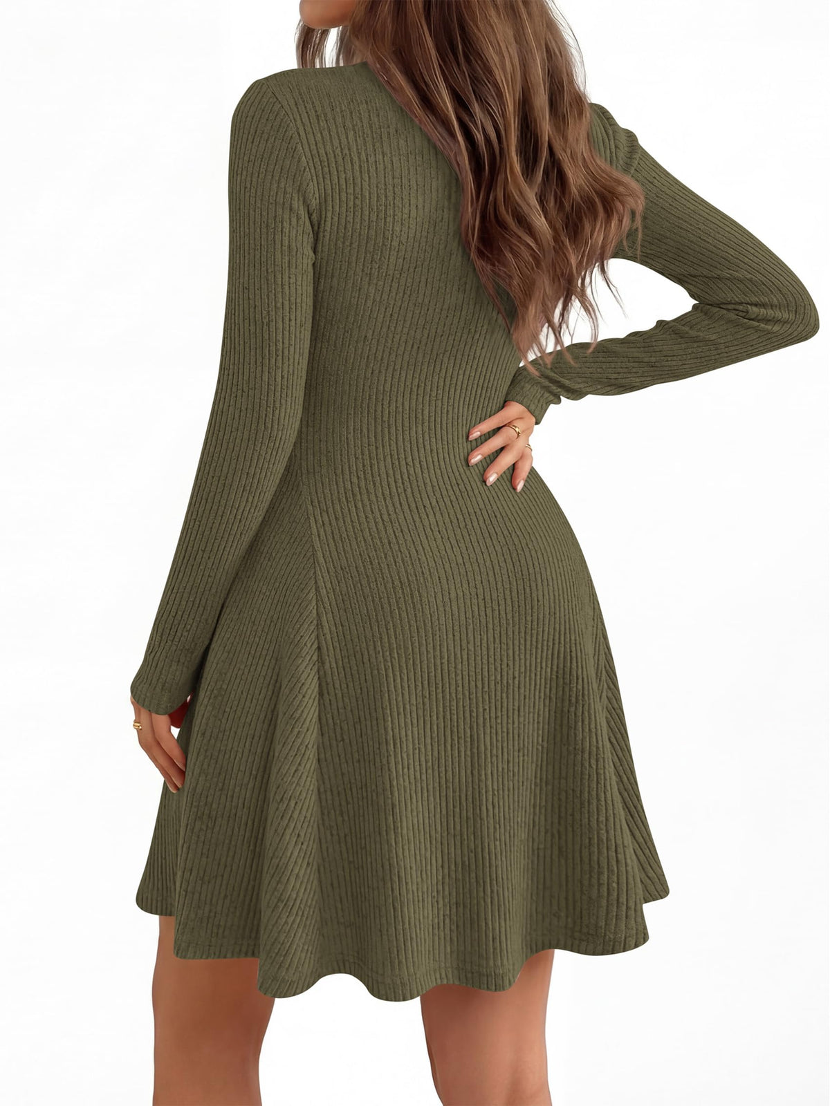 FreshPretty Womens Fall Long Sleeve Mini Sweater Dress,Fit and Flare Crewneck,Soft Lightweight Ribbed Knit,Casual A Line Short Cocktail Dresses,Elegant Fall Fashion Clothes