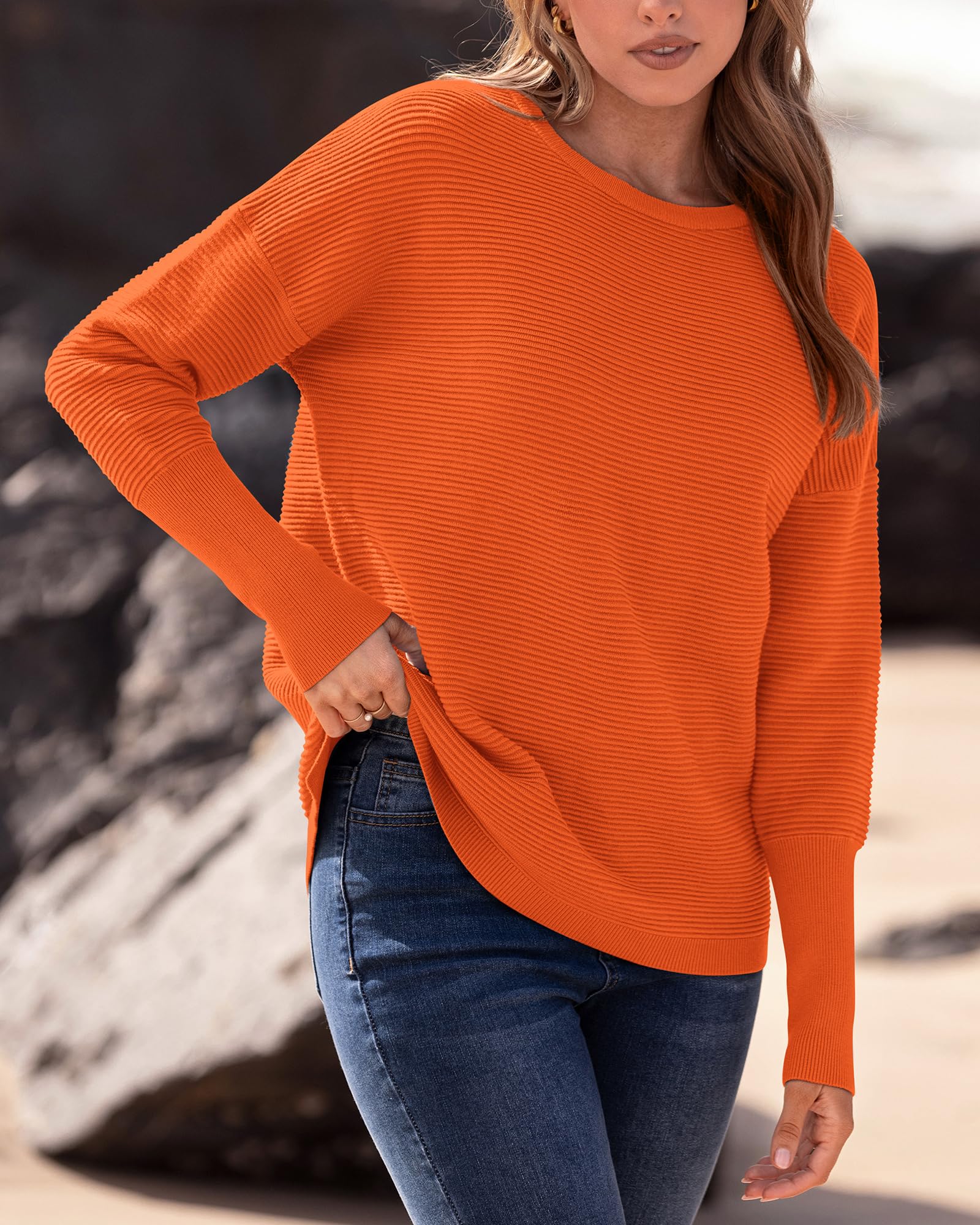 FreshPrettyFall Sweaters for Women Casual Long Sleeve Sweater Striped Loose Fit Pullover Tops