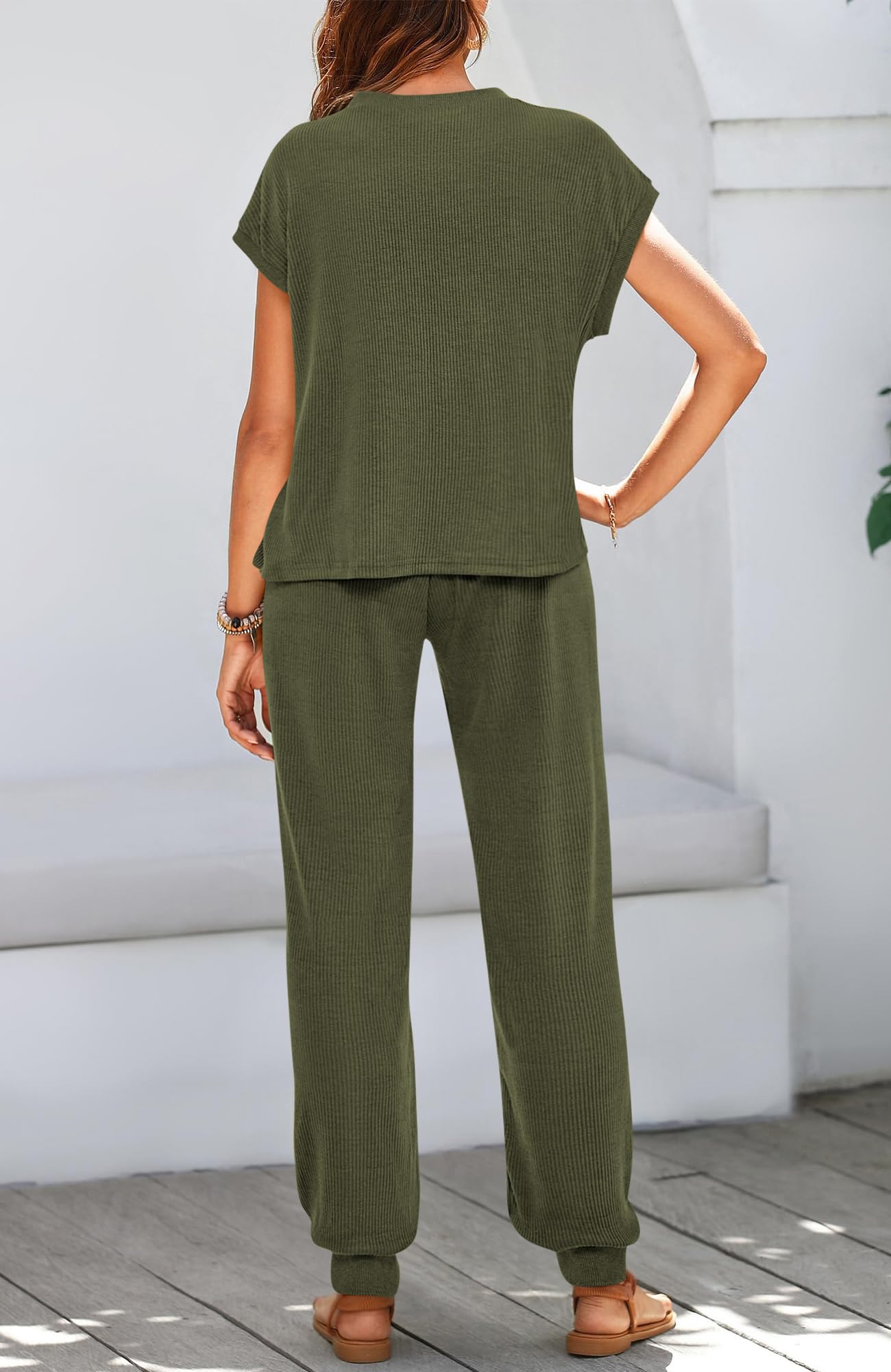 BTFBM Women's Two Piece Tracksuit Outfits Summer Short Sleeve Tops Long Pants Jogger Lounge Matching Sets Sweatsuit