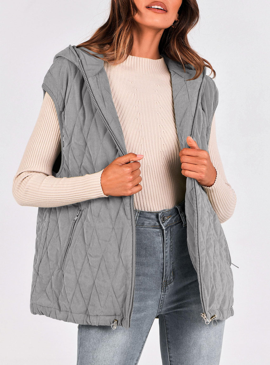 PRETTYGARDEN Women's Fall Spring Vest Casual Sleeveless Hooded Zip Up Jacket Trendy Winter Coat Outerwear