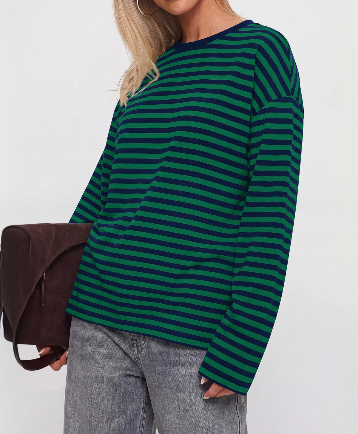 BTFBM Womens Long Sleeve Tops Fall Fashion | Lightweight, Crew Neck, Oversized Striped Shirt Women, Y2k Clothes, Vacation Travel Outfits, Going Out Top, Winter Layering