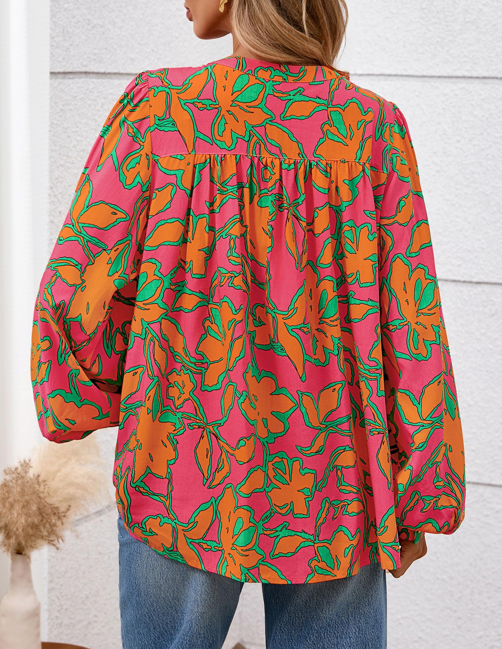 PRETTYGARDEN Women's Floral Button Down Blouse Fall Fashion Dressy Casual Long Sleeve Oversized Shirts Top Boho Clothes