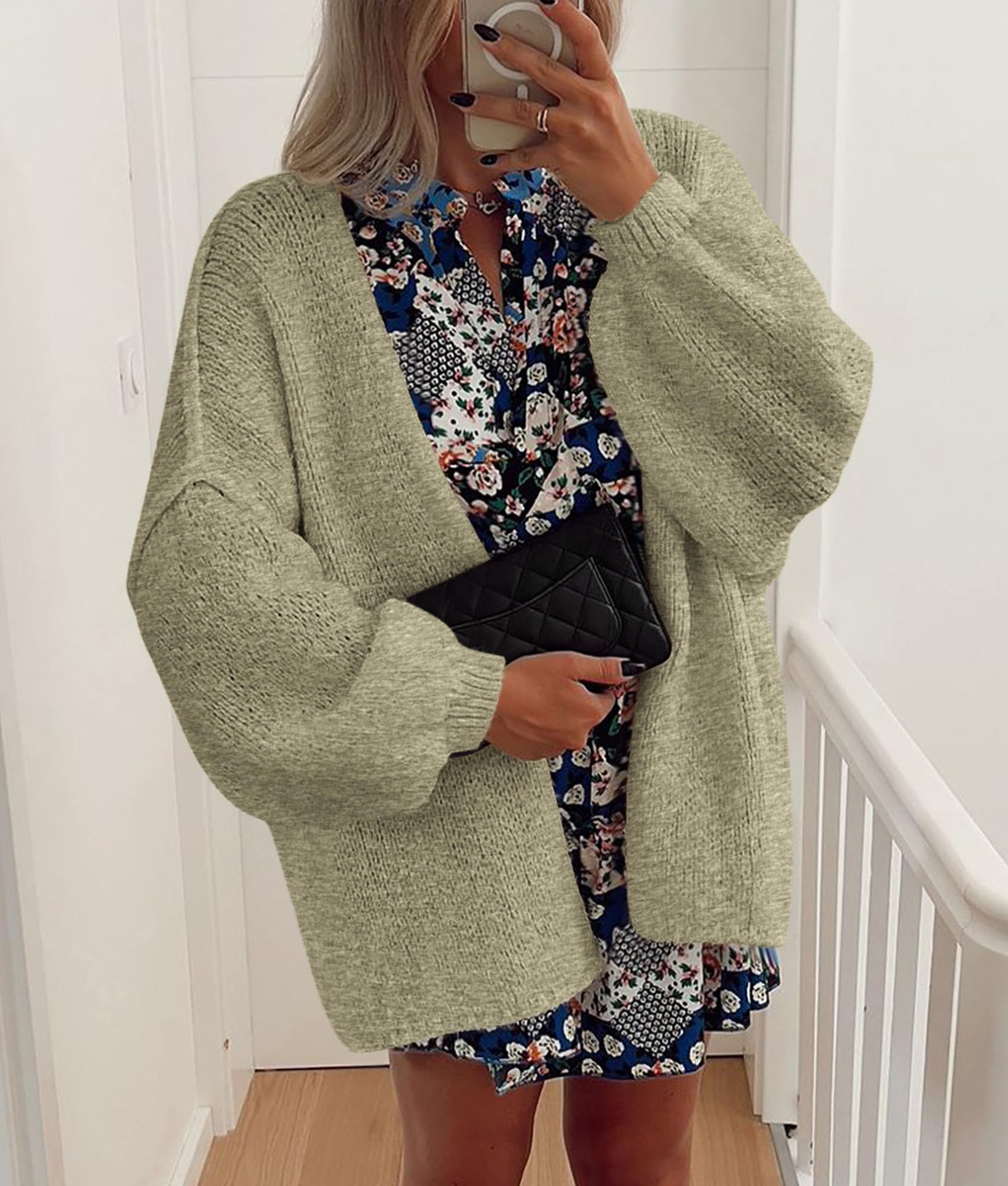 PRETTYGARDEN Womens Oversized Cardigan Sweaters Fall Long Lantern Sleeve Knit Open Front Lightweight Sweater