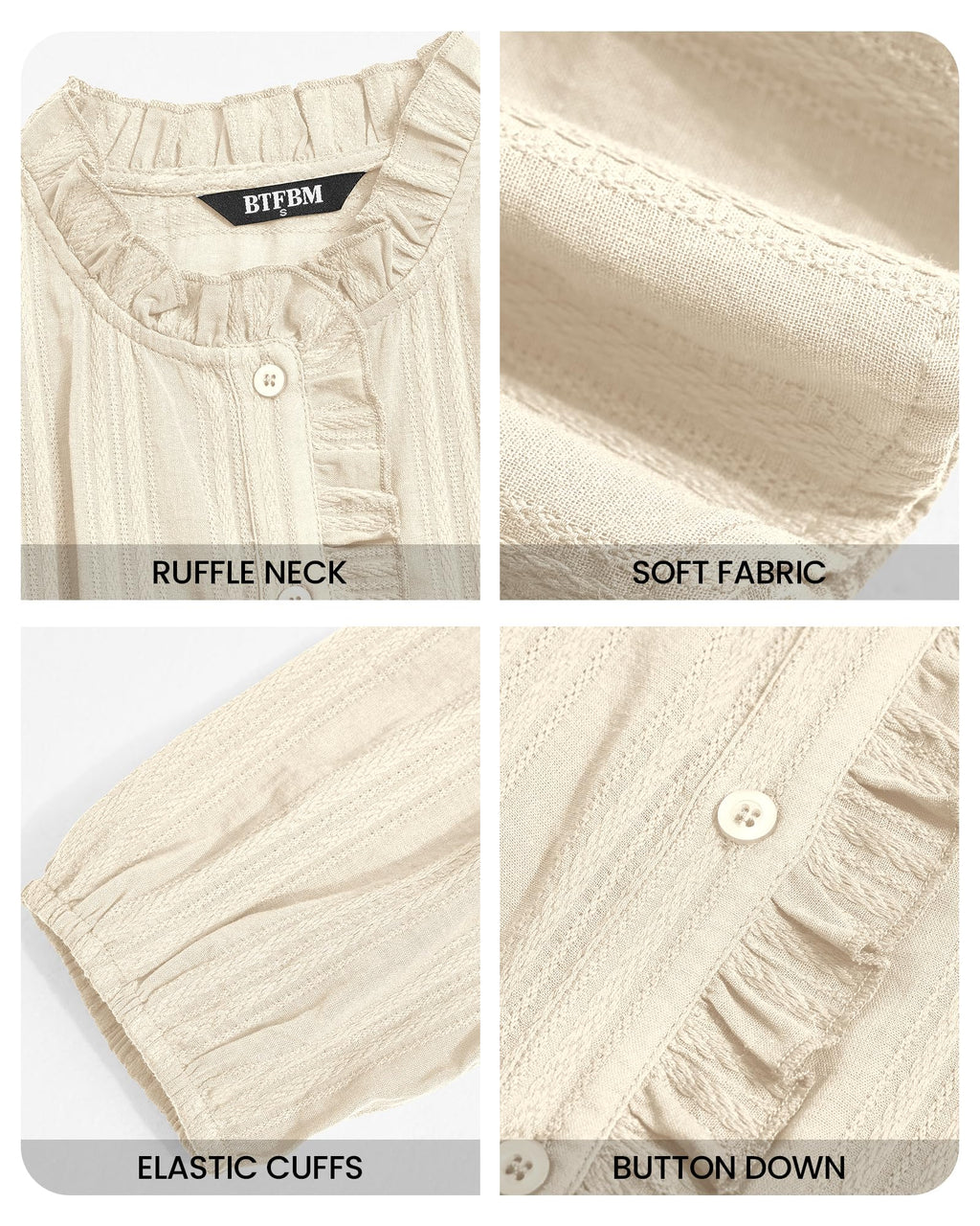 BTFBM Long Sleeve Shirts for Women Trendy Ruffle Tops Lightweight Button Down Shirt Loose Spring Blouses