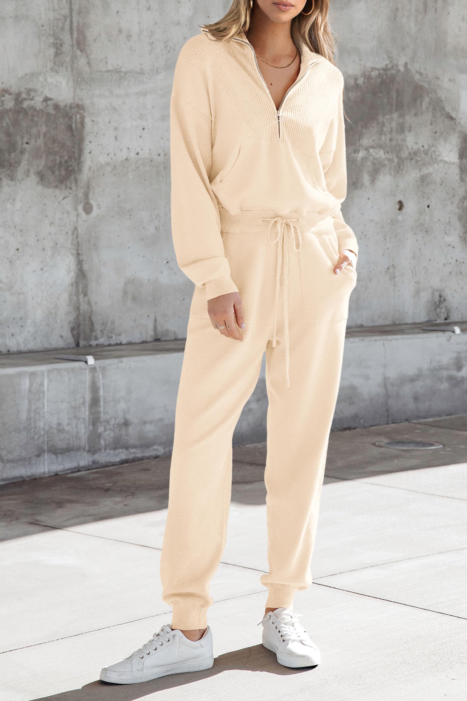 PRETTYGARDEN Women's 2 Piece Sweater Set Pullover Zip Up Sweatshirt Jogger Sweatpants Tracksuit Casual Outfit