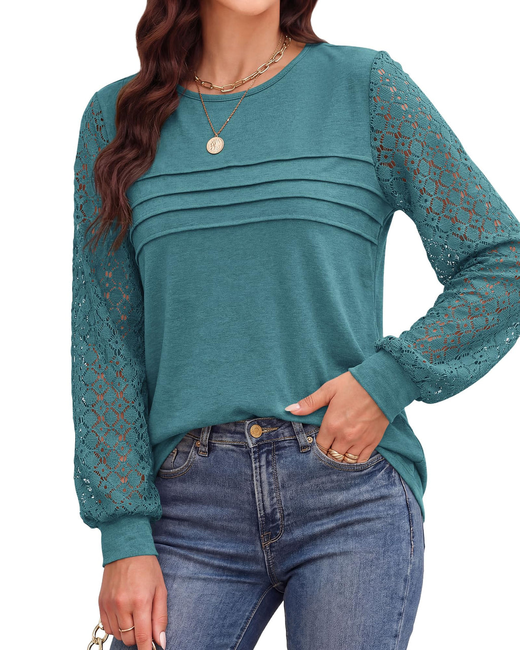 BTFBM Women's Long Sleeve Shirts Dressy Lace Fall Tops Trendy Business Casual T-Shirts Cute Work Outfits Blouses
