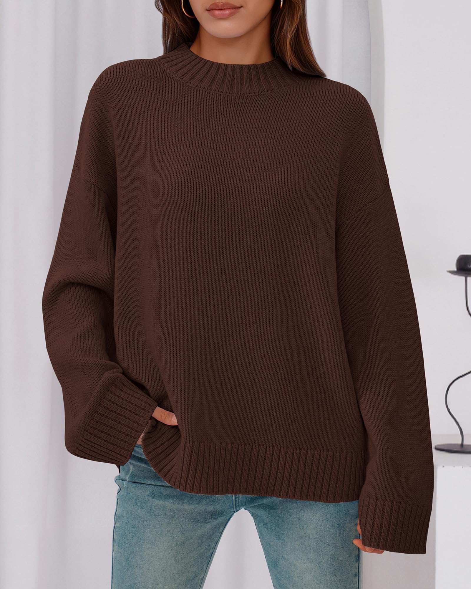 BTFBM Sweaters for Women Casual Crewneck Long Sleeve Loose Ribbed Knit Pullover Sweater Winter Clothes Fall Outfits