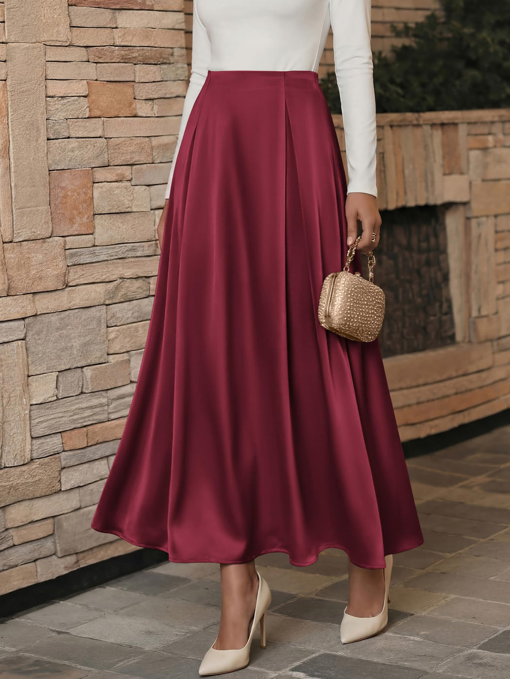 BTFBM Satin Skirts for Women Summer Elegant Flowy A-Line Cocktail Formal Silk Spring Maxi Skirt Night Out Outfits