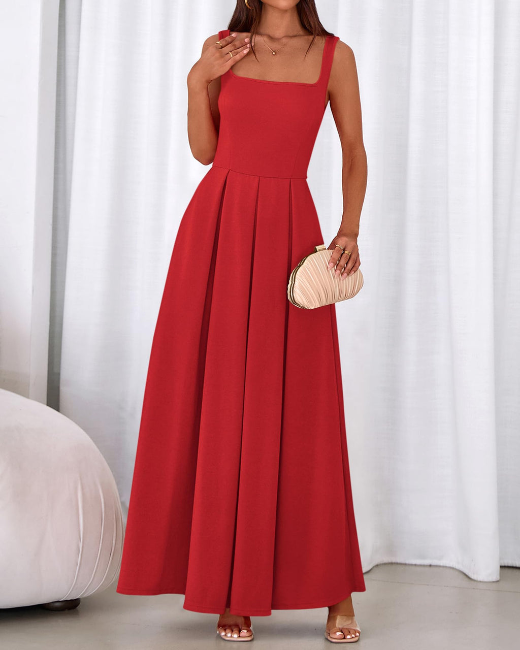 BTFBM Women Summer Square Neck Maxi Dress Spring Elegant Classy Sleeveless Formal Wedding Guest Cocktail Dresses