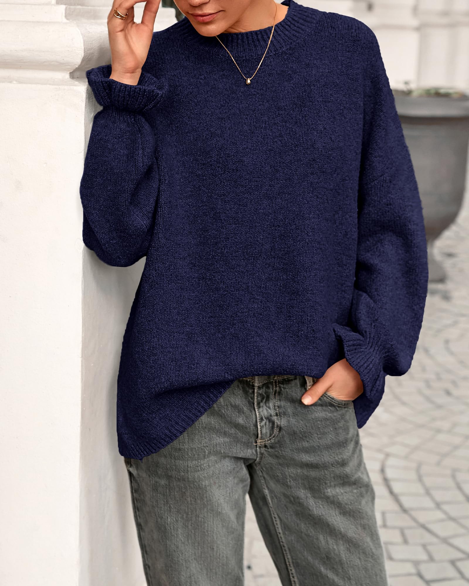 BTFBM Women's Oversized Sweater Crewneck Fall Winter Long Sleeve Fuzzy Warn Knit Pullover Sweaters Trendy Outfits
